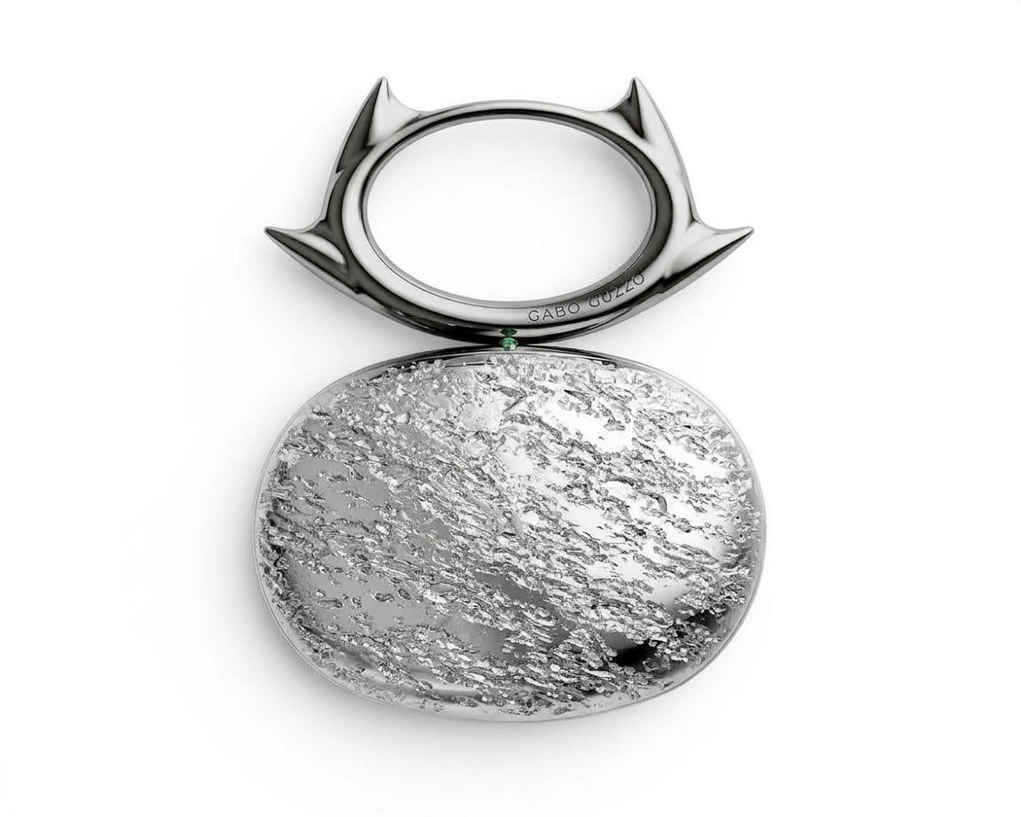 Spinosa Miserere Jewellery Clutch Bag. Palladium, Ruthenium And Emerald Gemstone.
