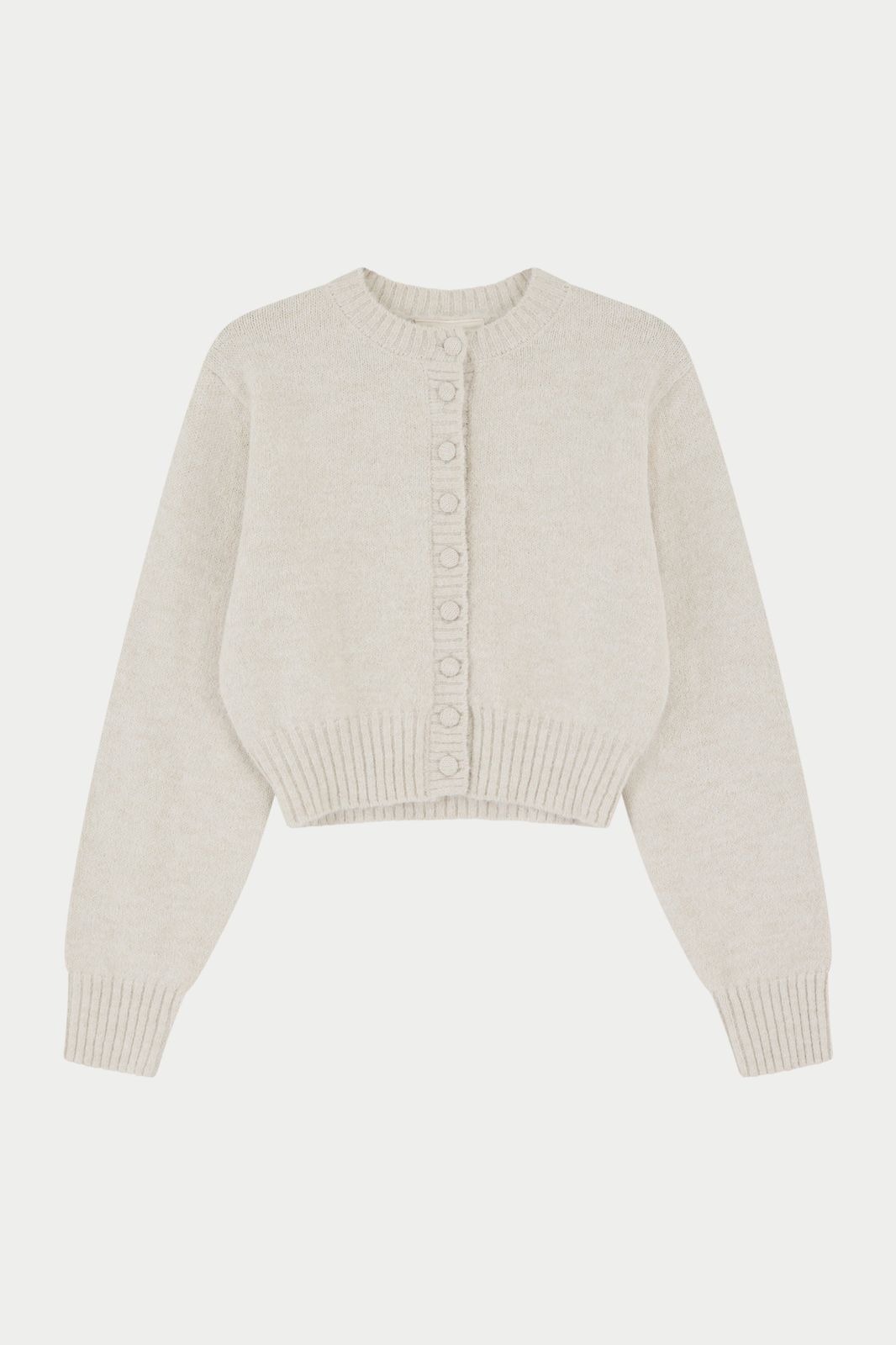 EMBLEM EMBROIDERED KNIT CROP CARDIGAN - OAT
