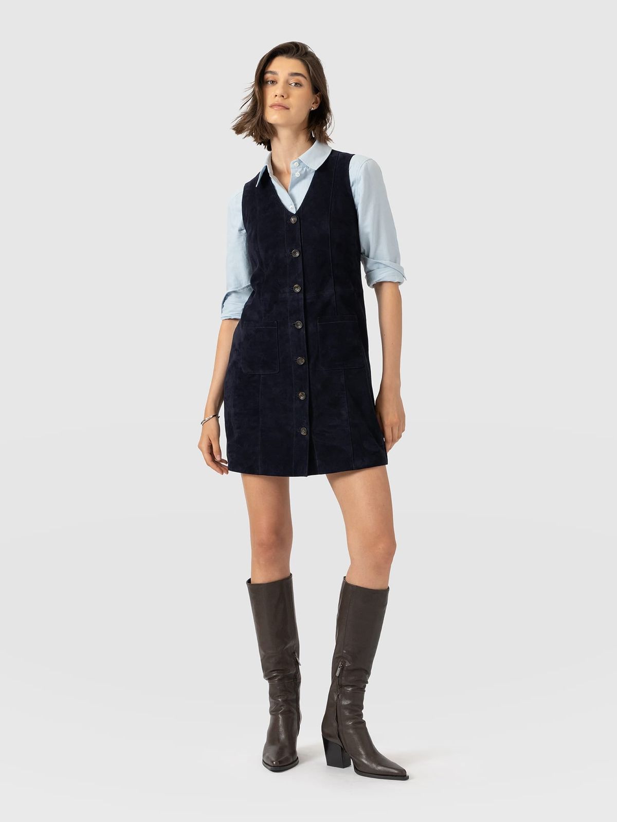 Luther Mini Dress - Navy Suede