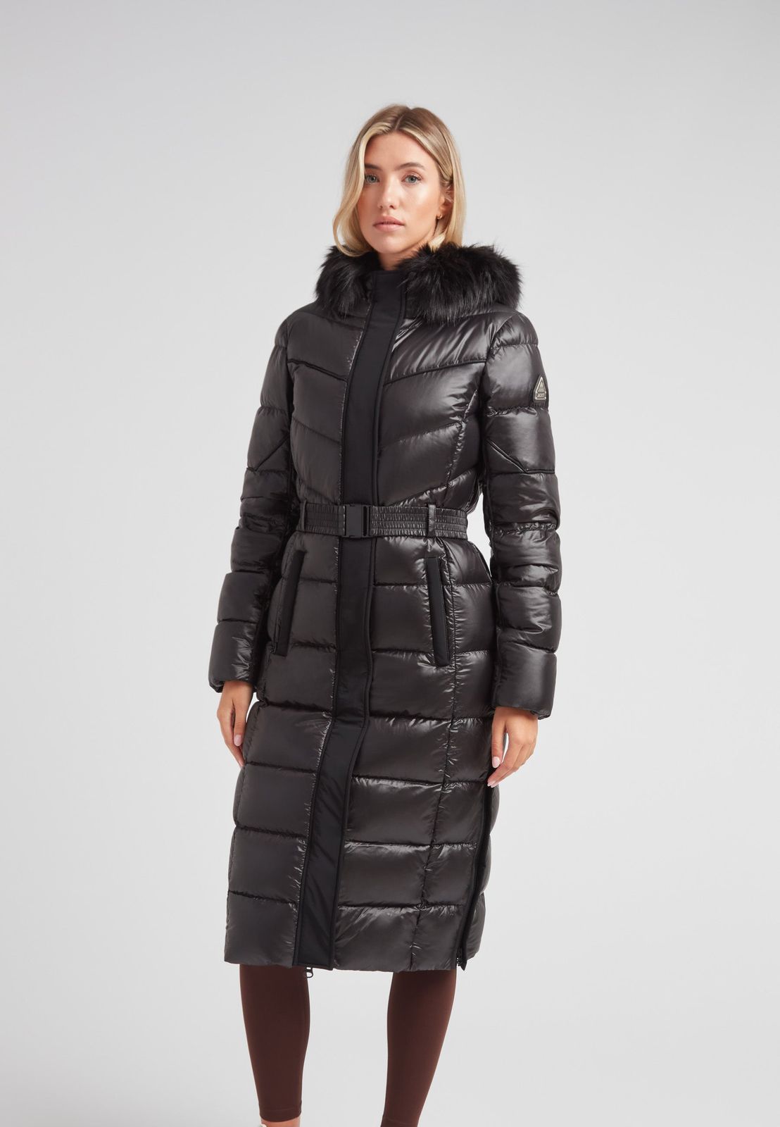 Diamond Belted Extra Long Down Coat Lux Black