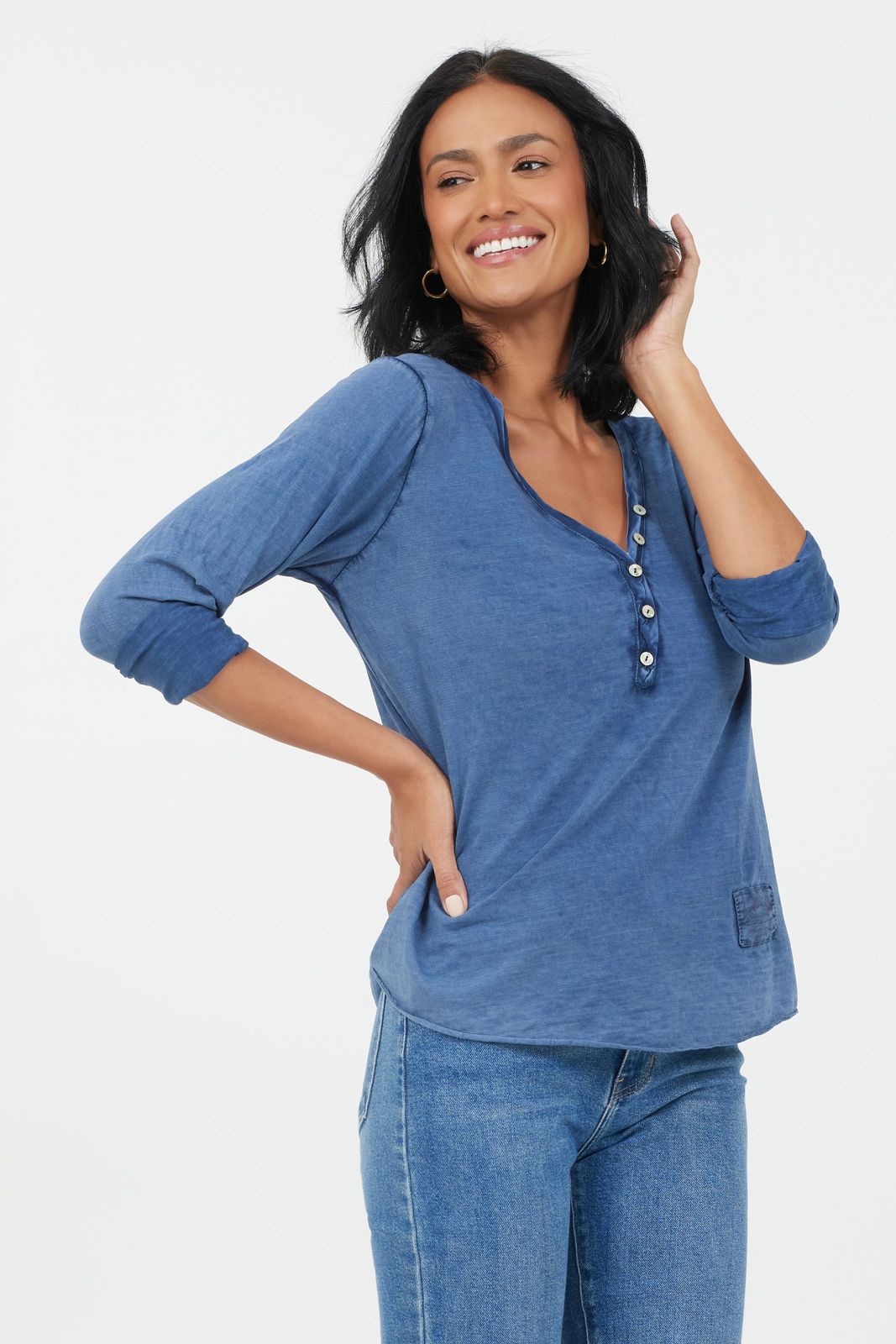 Yvonne Vintage Wash V Neck Button Top