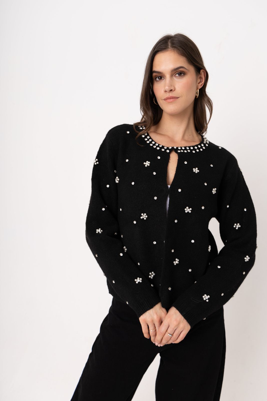 Luna Black Embellished Knitted Cardigan