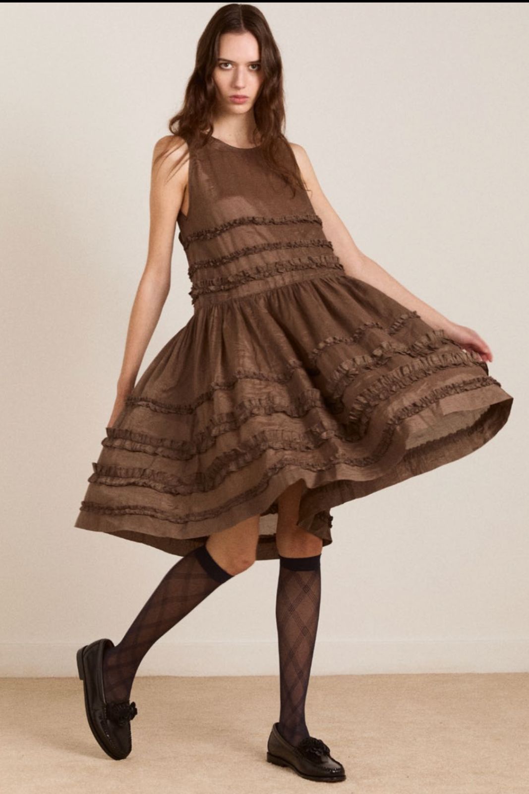 Reed Ruffle Mini Dress - Sheer Choc