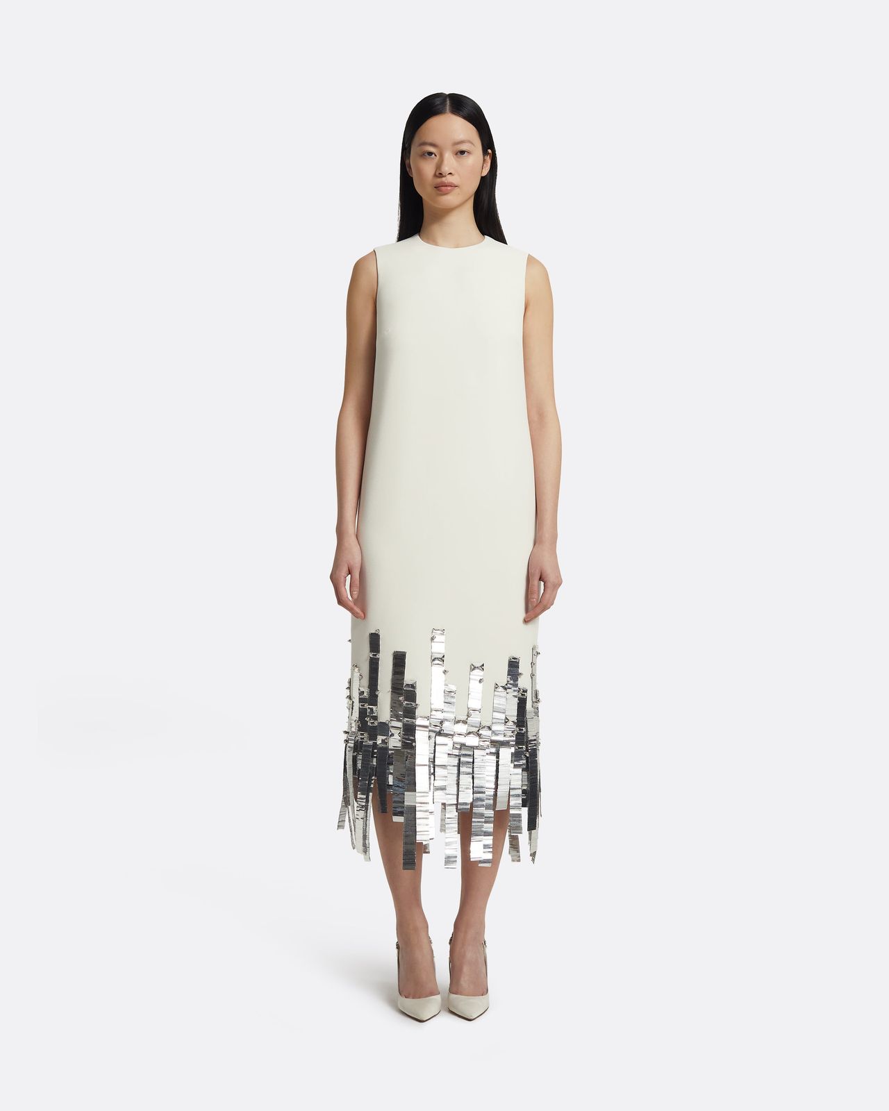 Ripa Midi Dress in Ivory with Silver