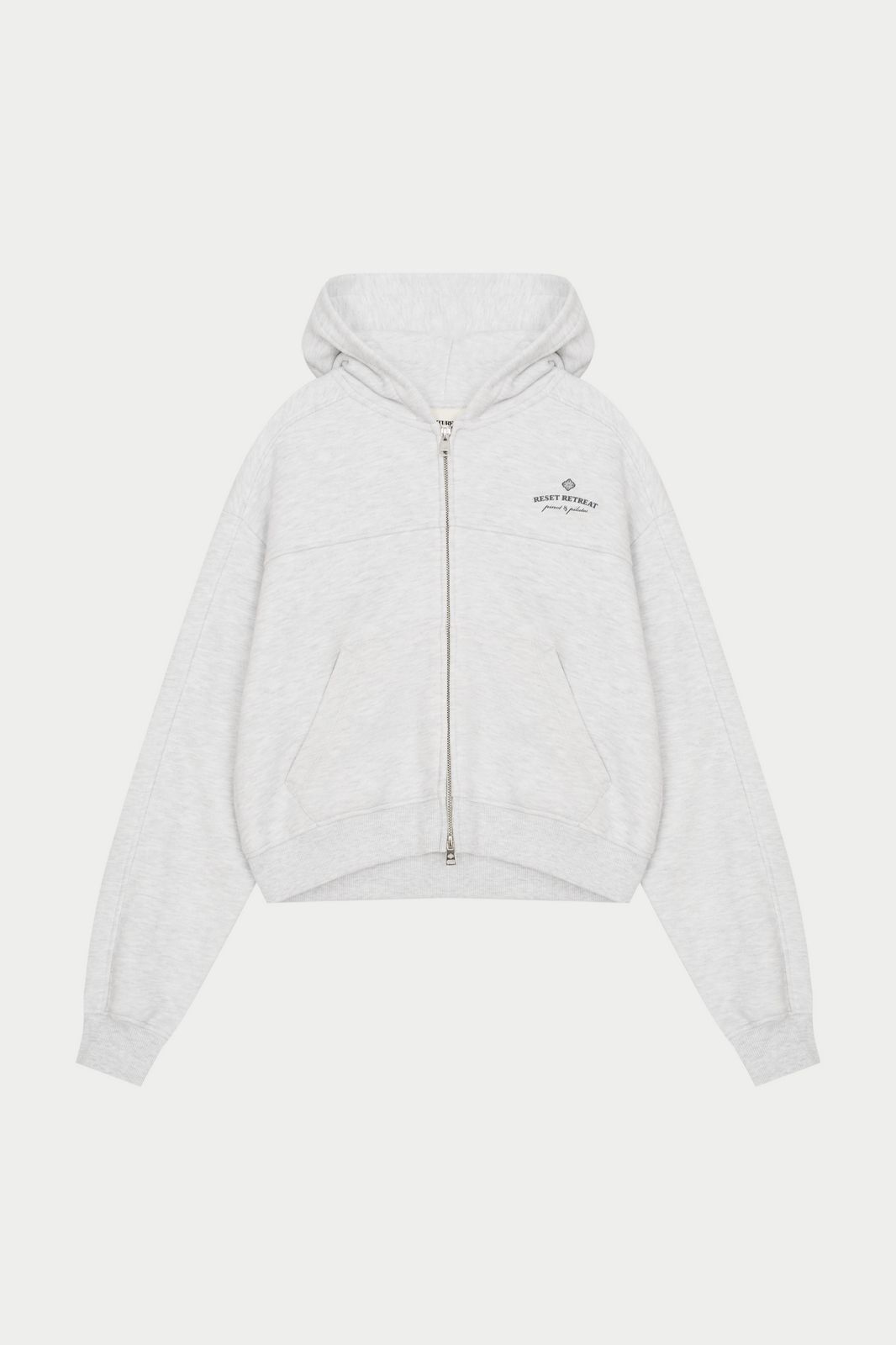 PILATES & PINOT ZIP THROUGH CROPPED HOODIE - GREY MARL
