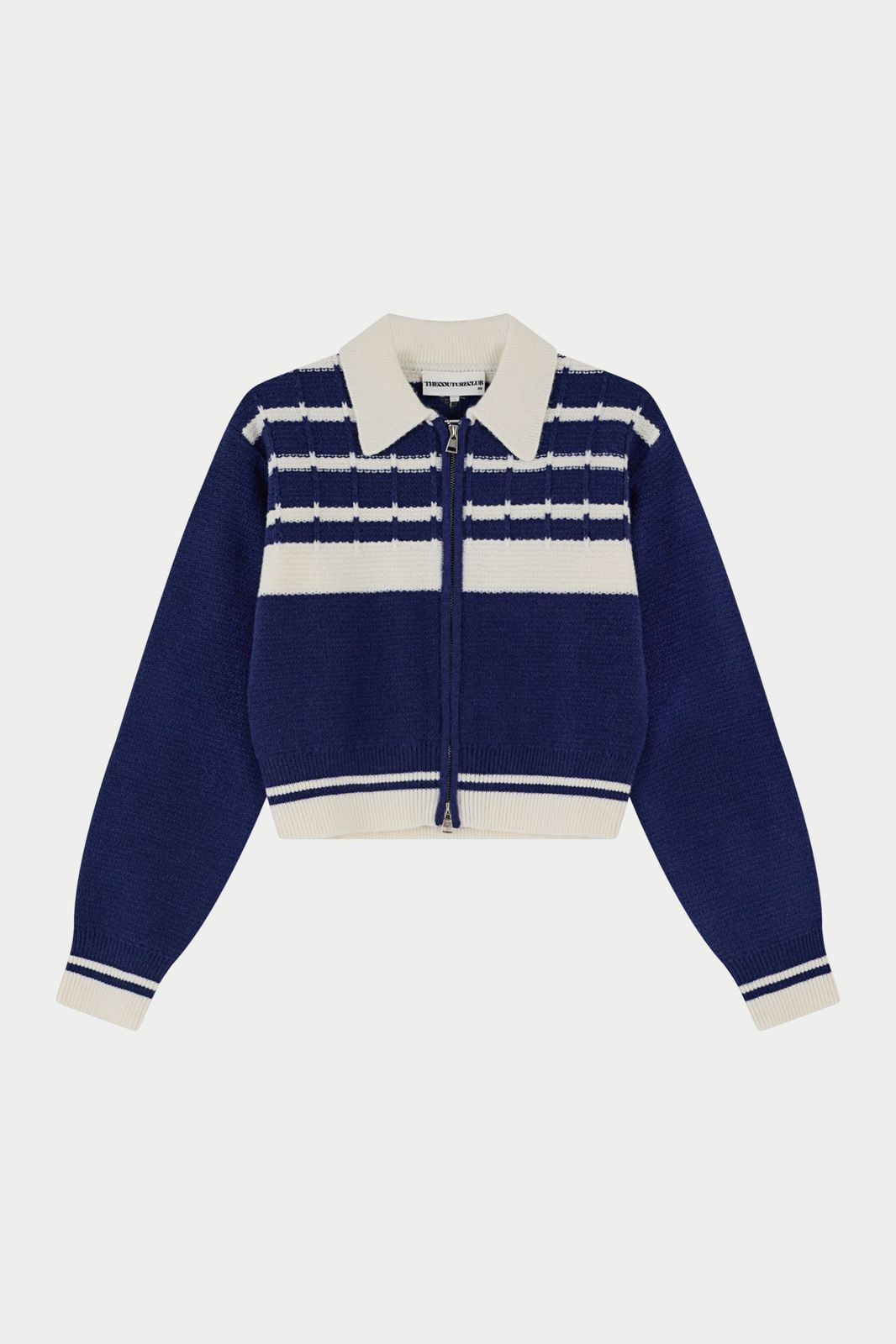 CONTRAST STRIPE KNITTED ZIP THROUGH - NAVY