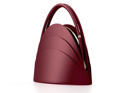 Medium Millefoglie handbag. Dark red calfskin and hawk's eye gemstone. 24k gold-plated jewellery accents.