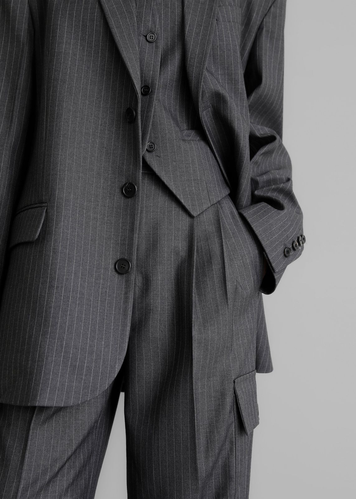 Elise Cargo Trousers - Grey/white Pinstripe