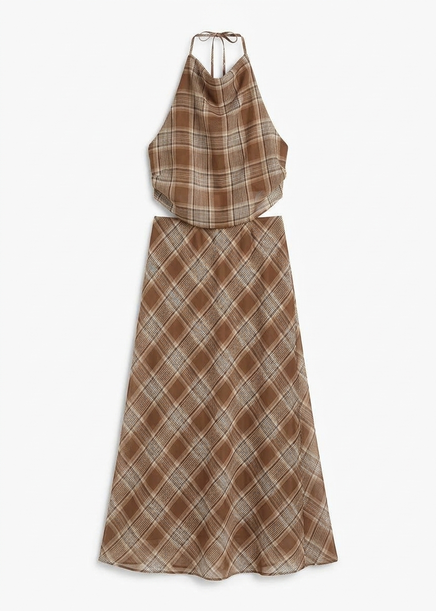 Matteau Layered Halter Midi Dress - Picnic Plaid