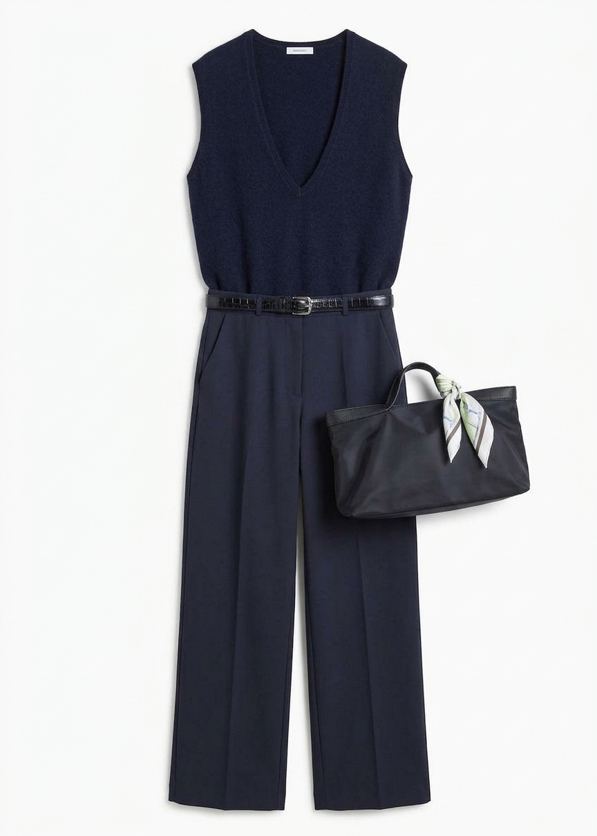Lizan Deep V Neck Knit Vest - Dark Navy