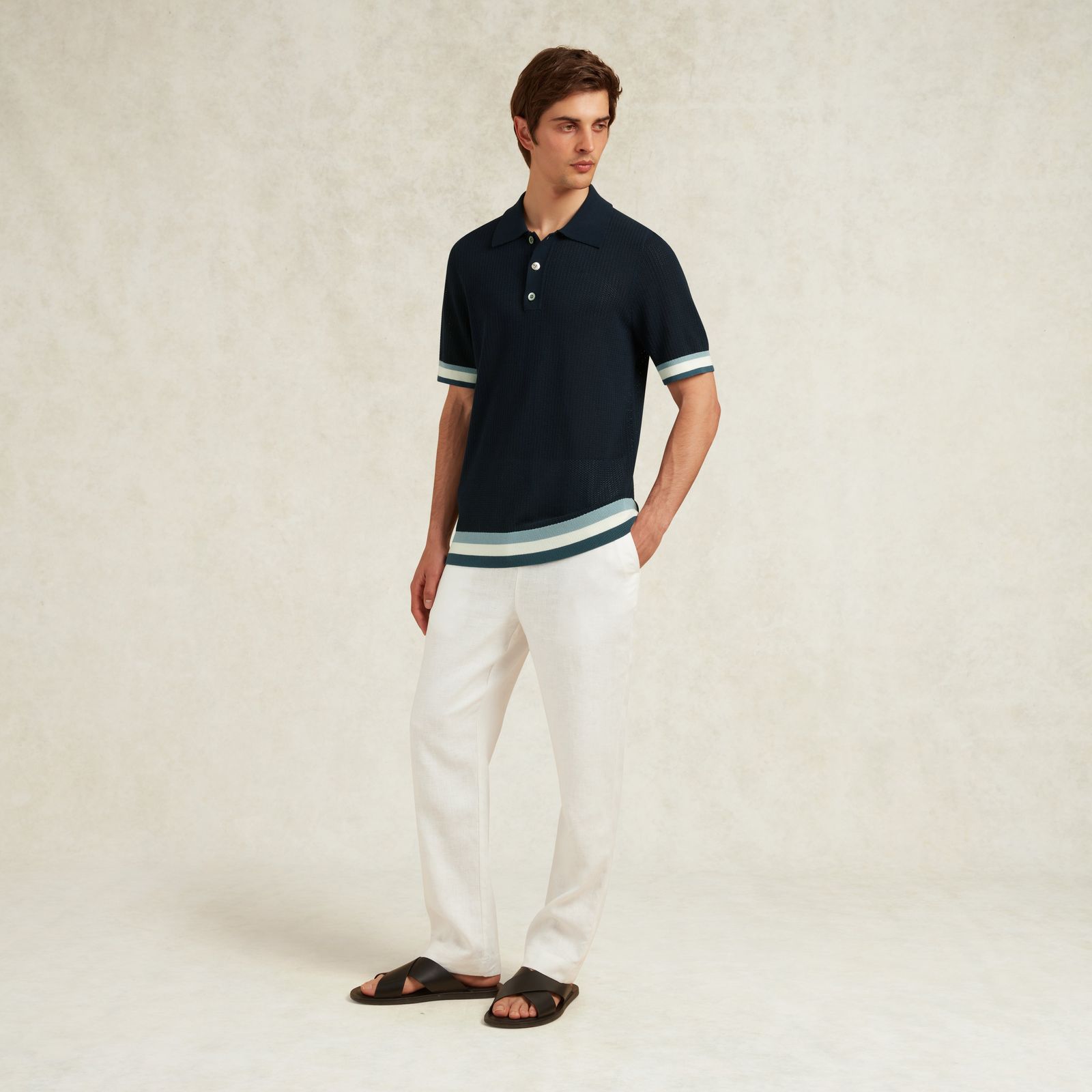 SANTIAGO QUINN COTTON OPEN KNIT POLO - NAVY