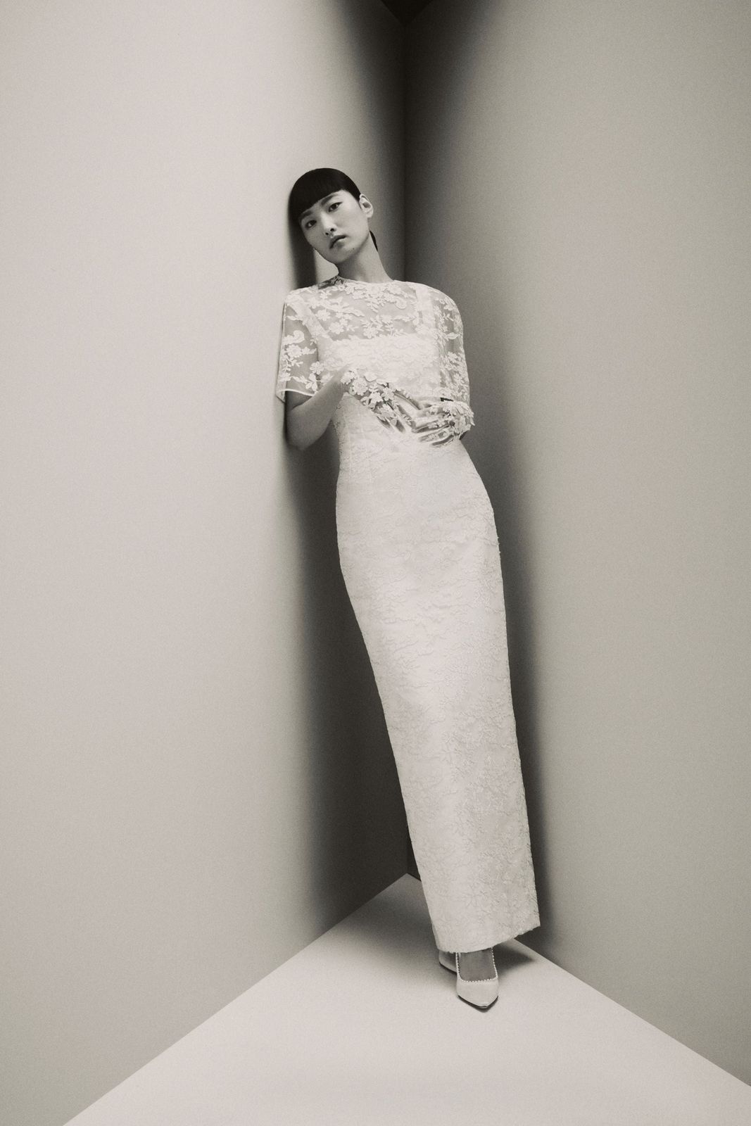 Viva Bridal Dress in Ivory Embroidered Lace with Valens Capelet