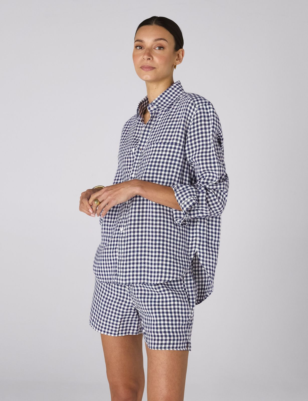 The Set: Linen Navy Blue Gingham Shirt & Boxer