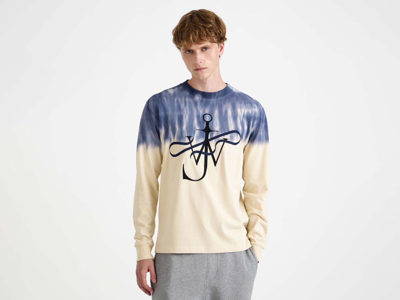 MENS TIE-DYE RIBBON ANCHOR LONGSLEEVE IN ECRU & NAVY