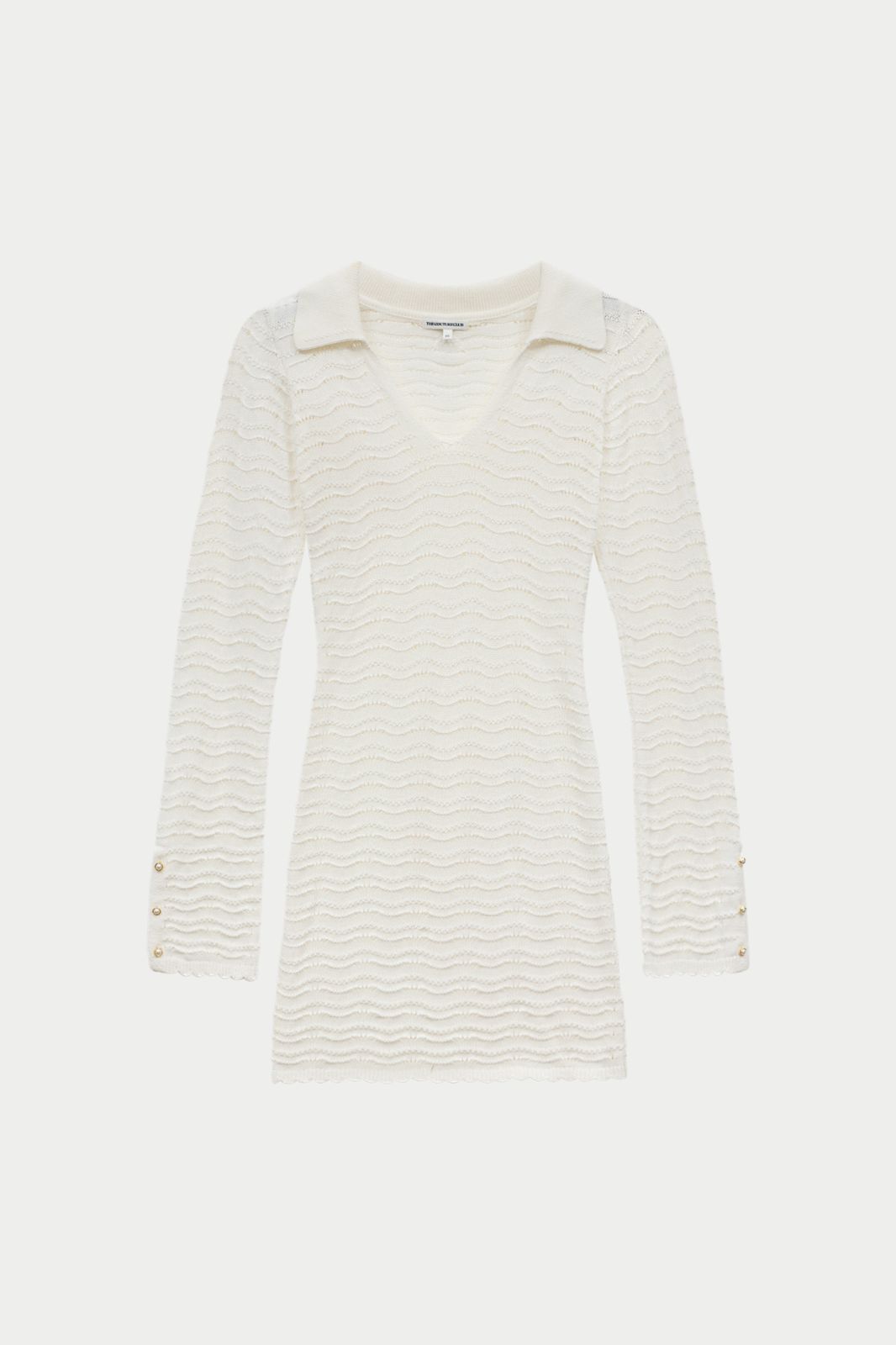 OPEN COLLAR CROCHET KNIT MINI DRESS - OFF WHITE