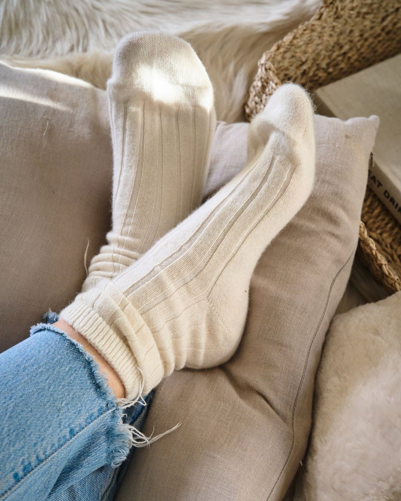 Men's Cashmere Bed Socks - Cream