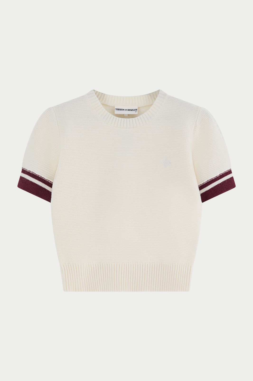 CONTRAST STRIPE SHORT SLEEVE KNIT TEE - OFF WHITE