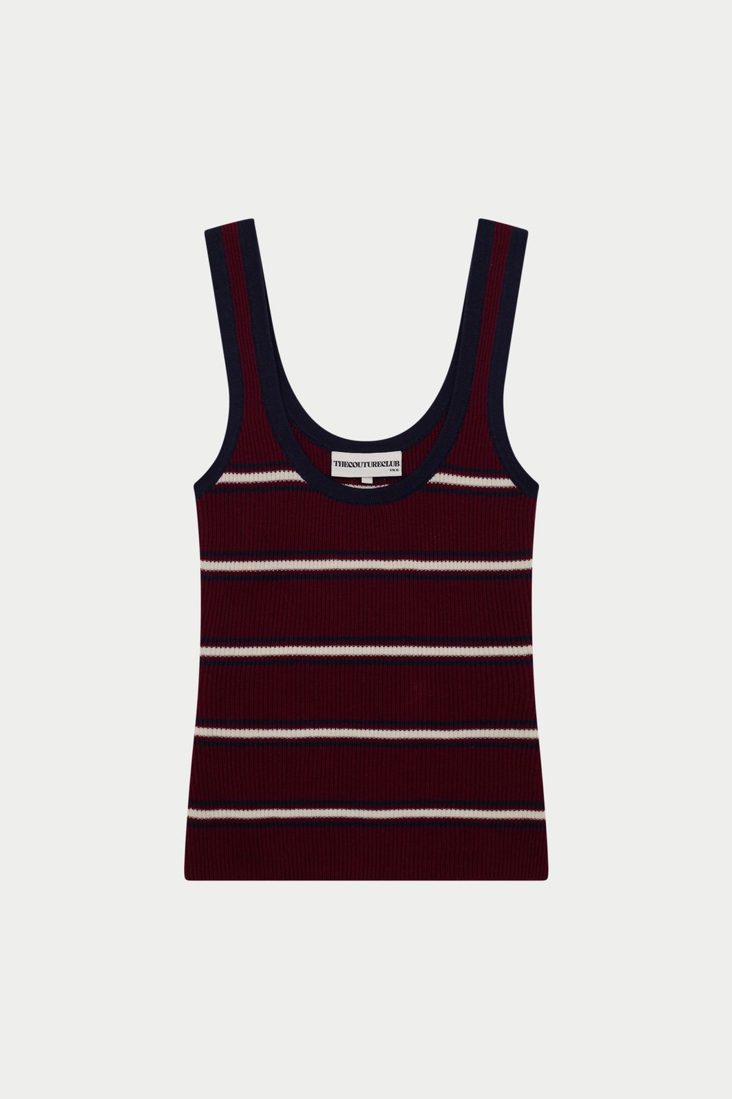 STRIPE RIBBED VEST TOP - BURGUNDY