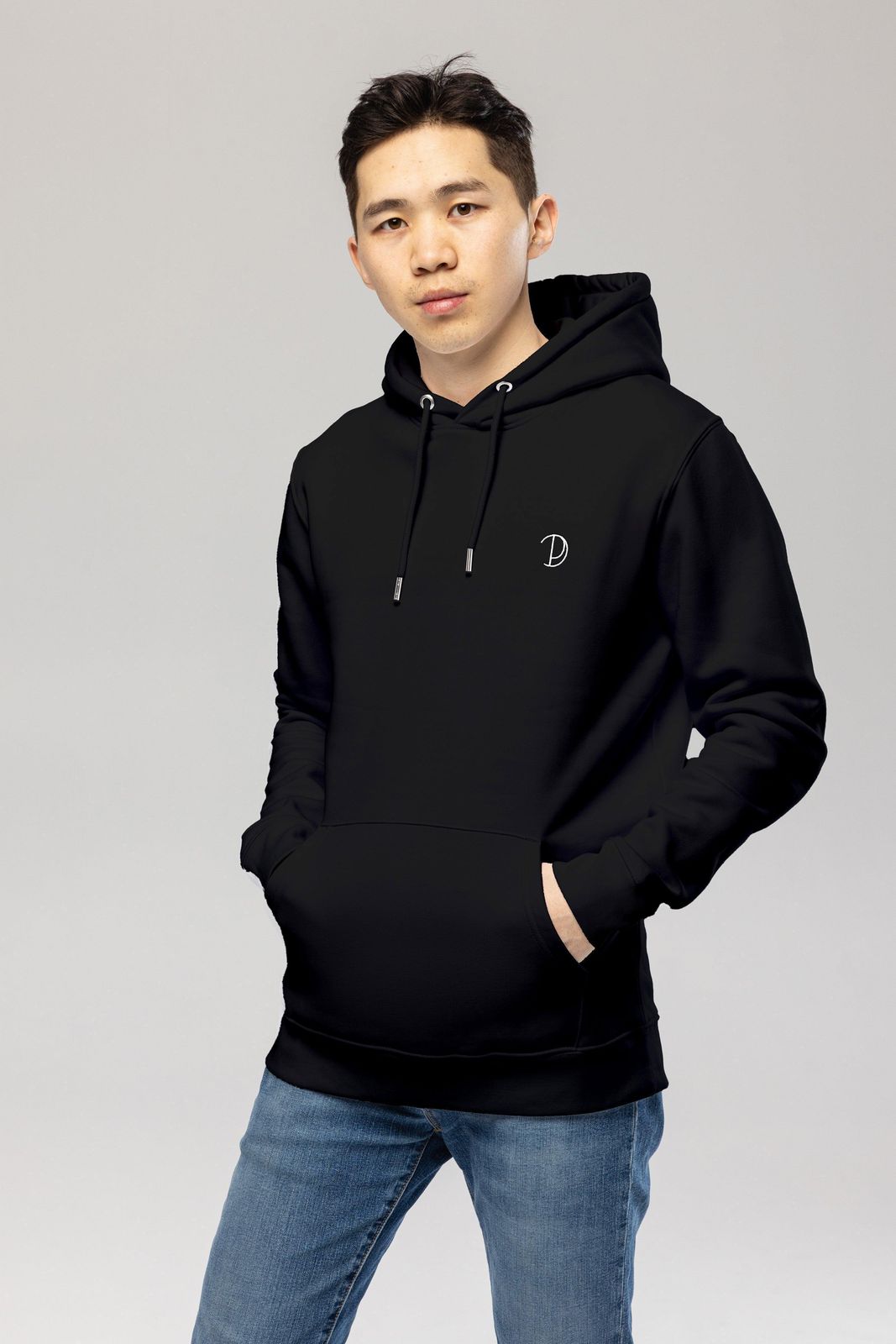 Organic Cotton Embroidered Logo Hoodie | Black