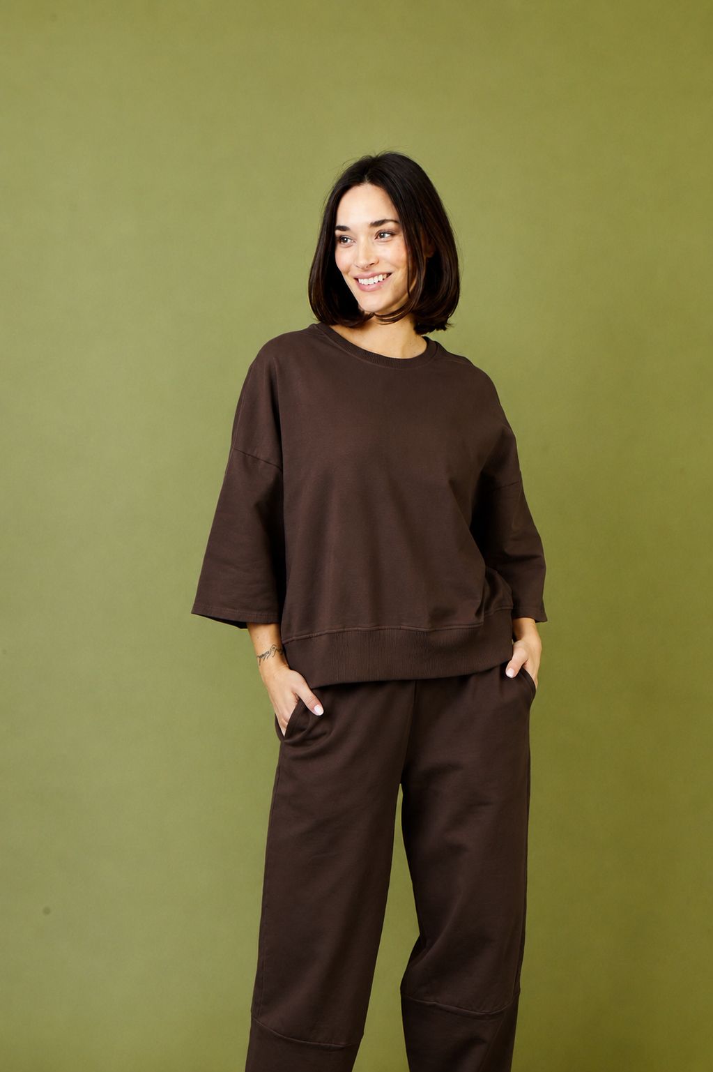 Joshua Fleece Back Sweatshirt With Rib Hem