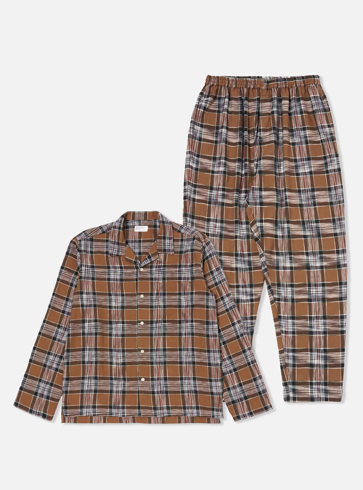 Brown Ikat Twill Check Long Pyjama Set