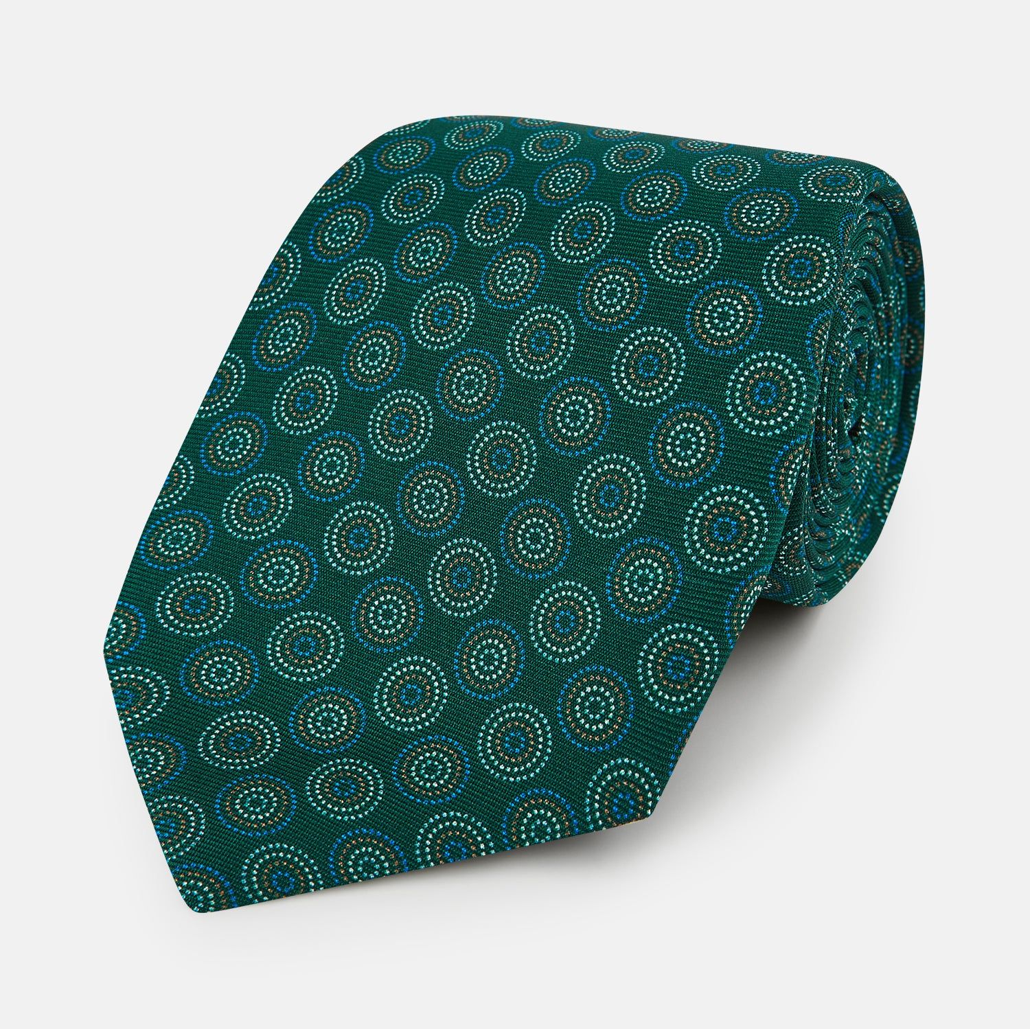Forest Green Dotted Roundel Printed Silk Tie