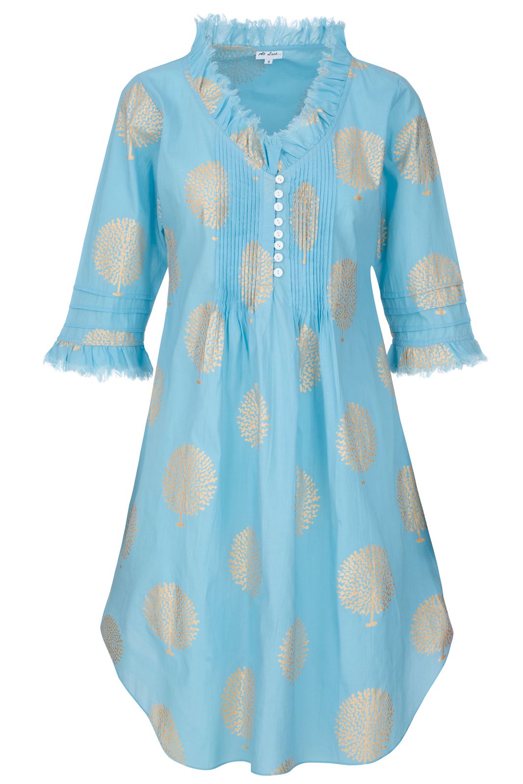 Annabel Cotton Tunic In Baby Blue & Gold