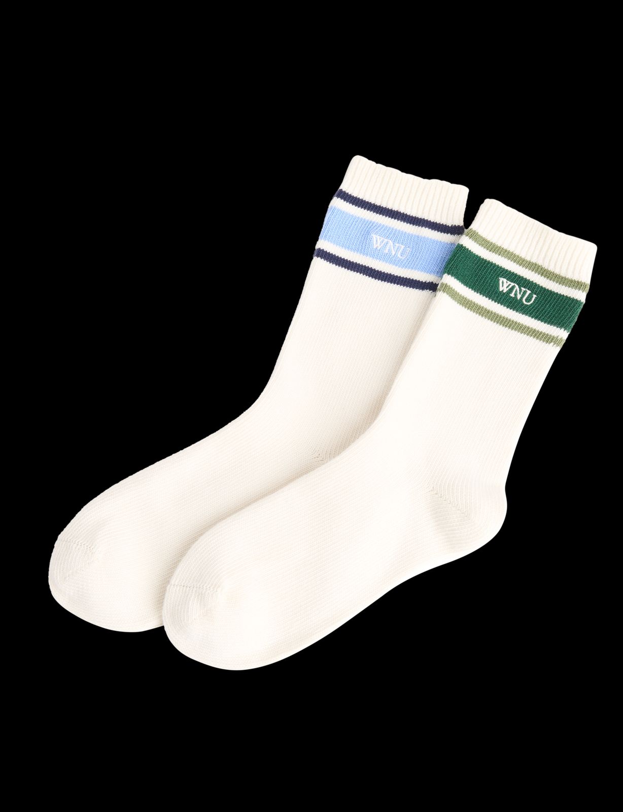 Two Pack - Crew Socks: Cotton Blend, Green Stripe and Blue Stripe