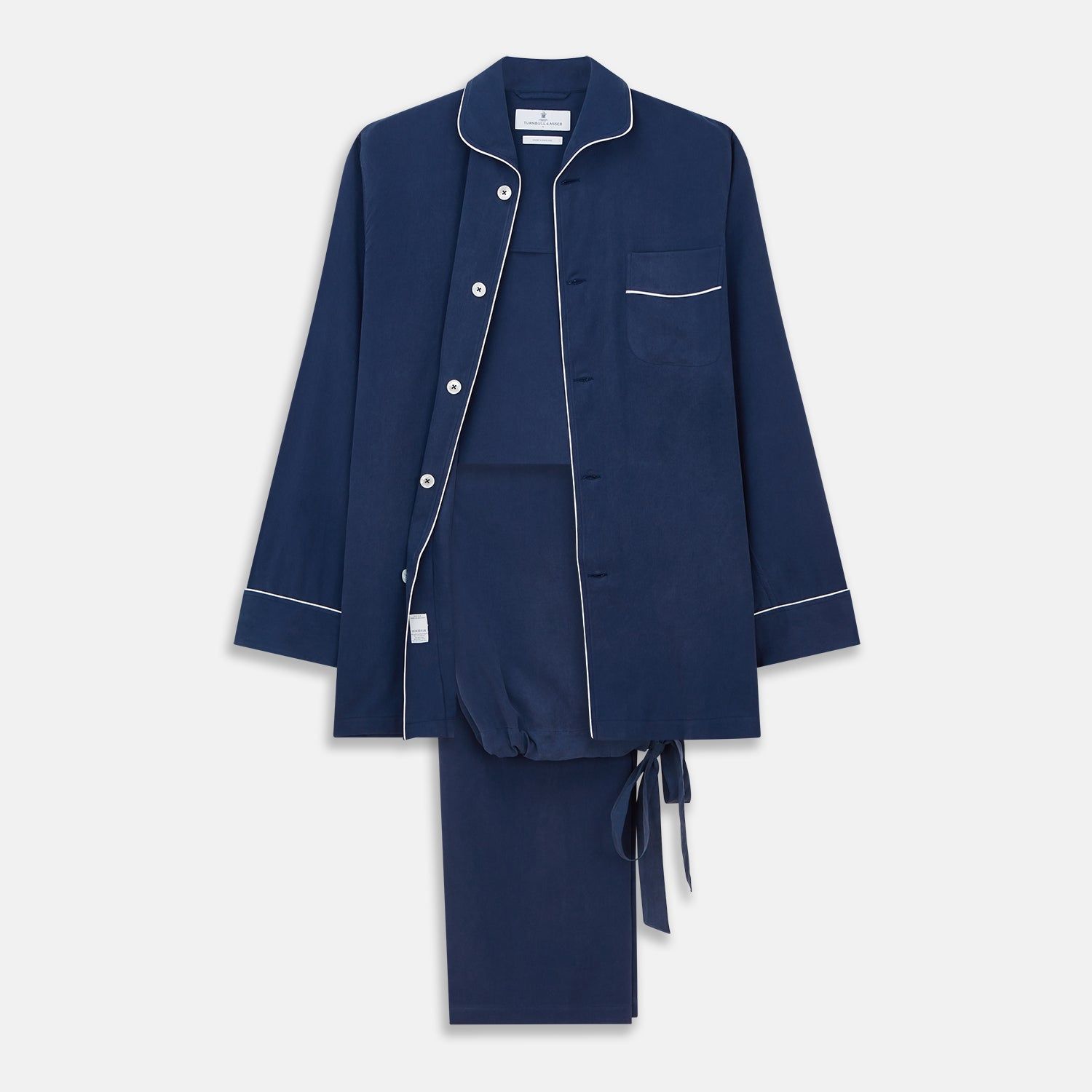 Navy Piped Silk Pyjama Set
