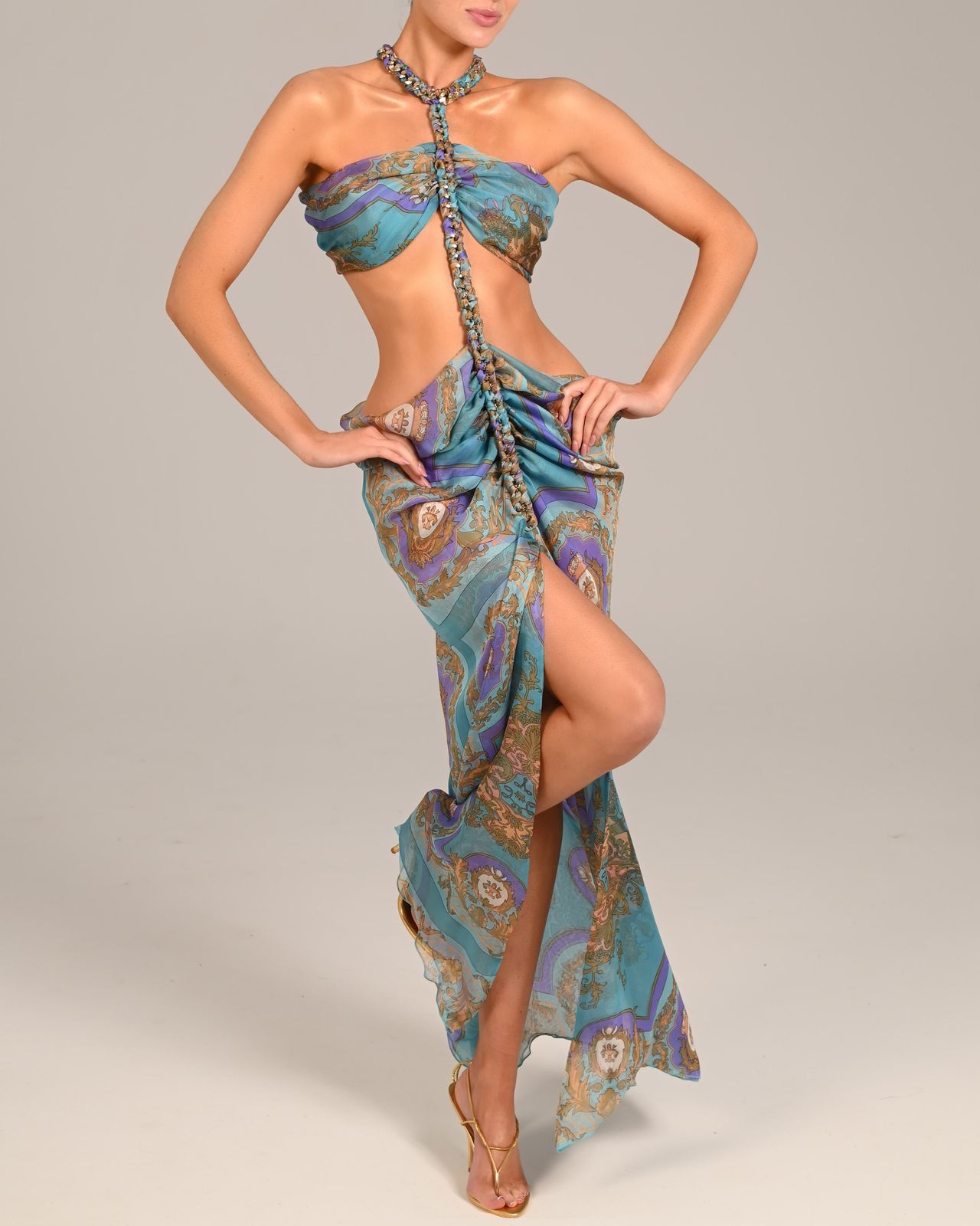 Karlie Dress in Turquoise Baroque Ready To Ship