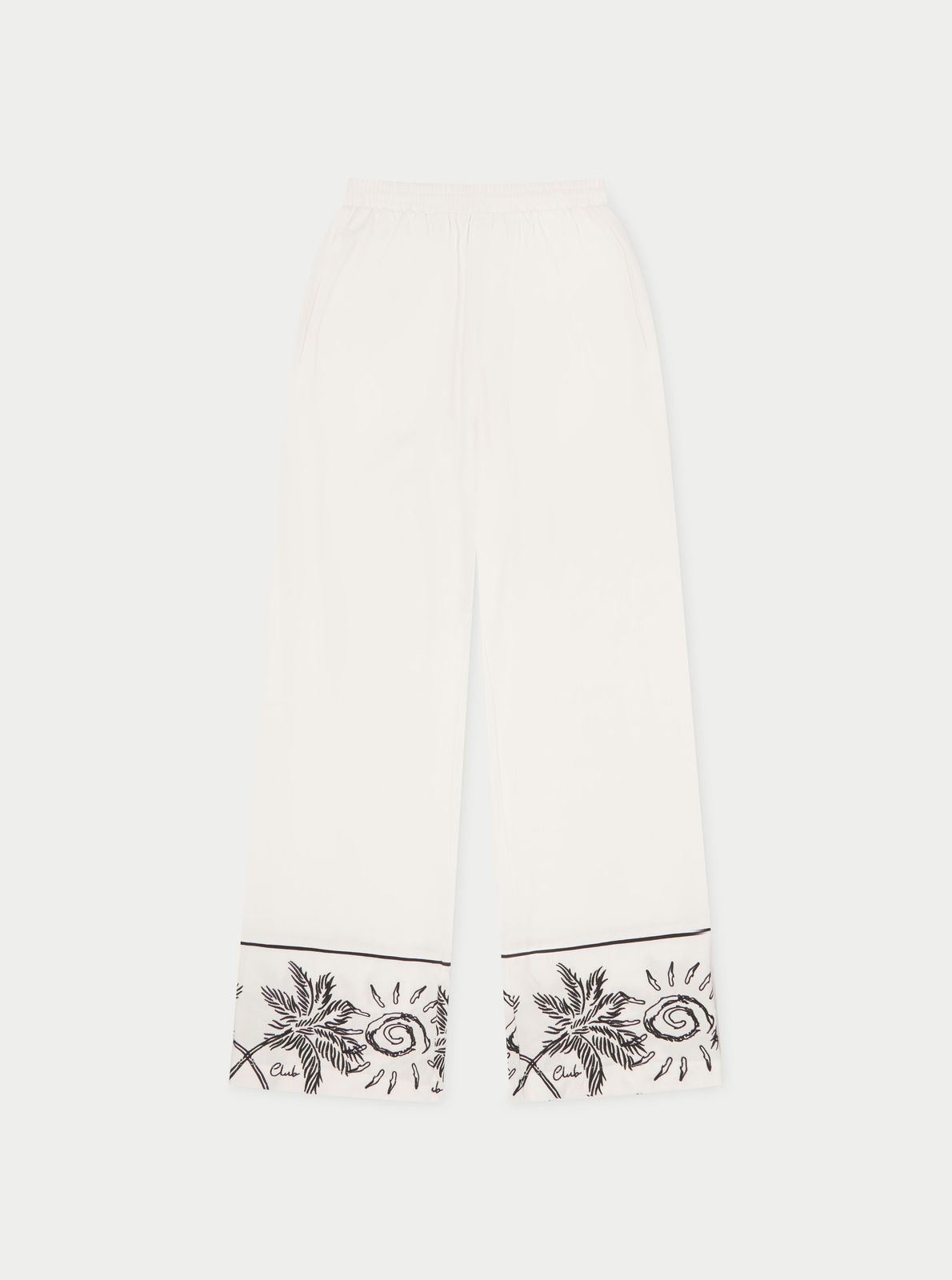 PALM EMBROIDERY WIDE LEG TROUSERS - WHITE
