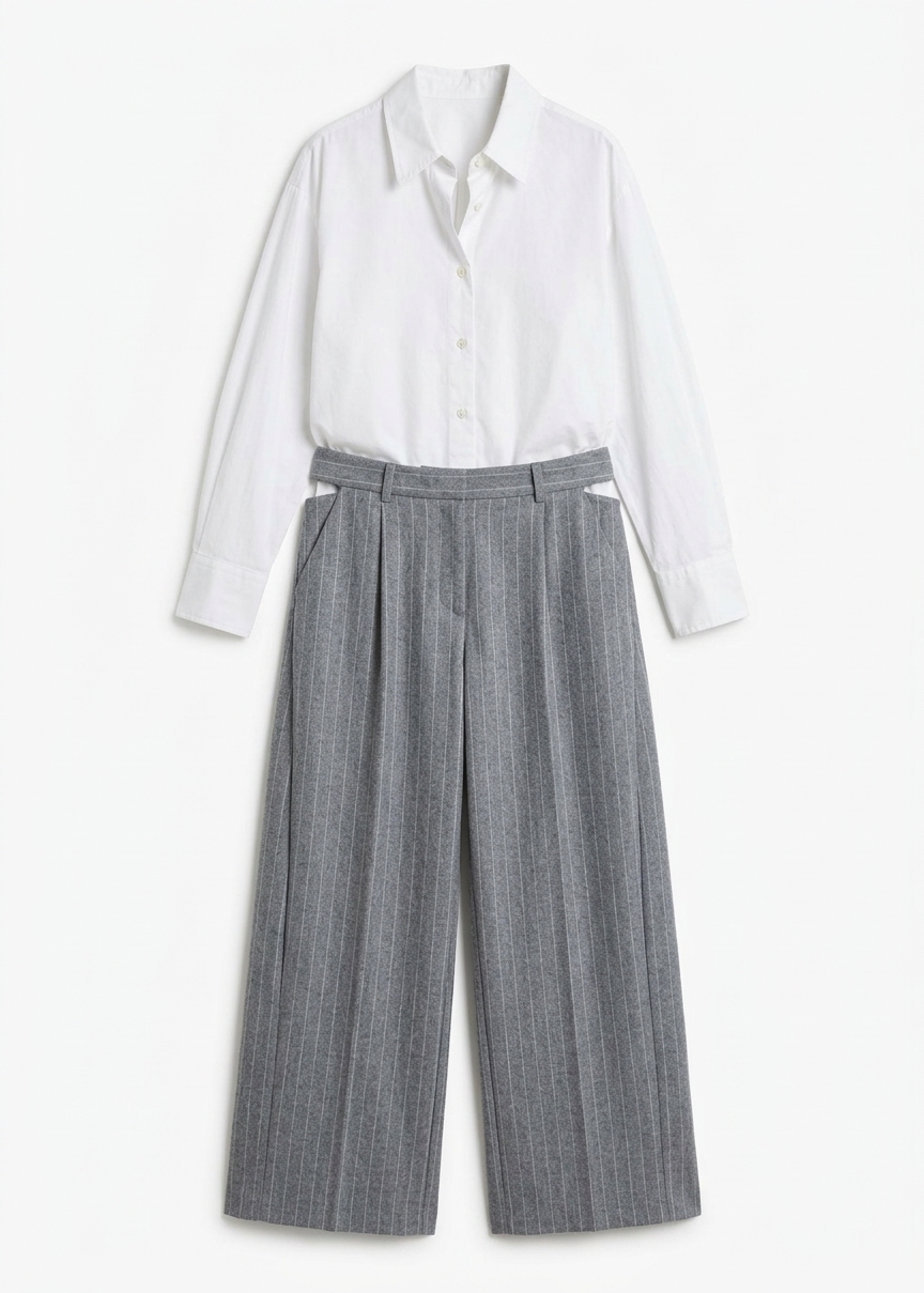 Thelatest Dora Pinstripe Wool Trousers - Light Grey
