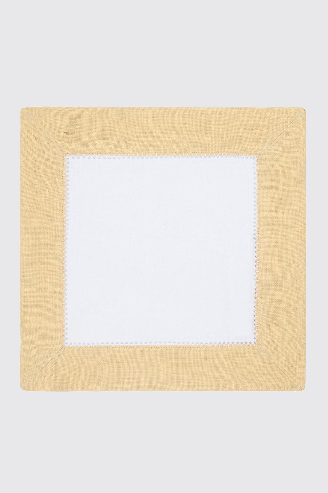 Set of 4 Ravenna Cocktail Napkins in White & Yellow Linen