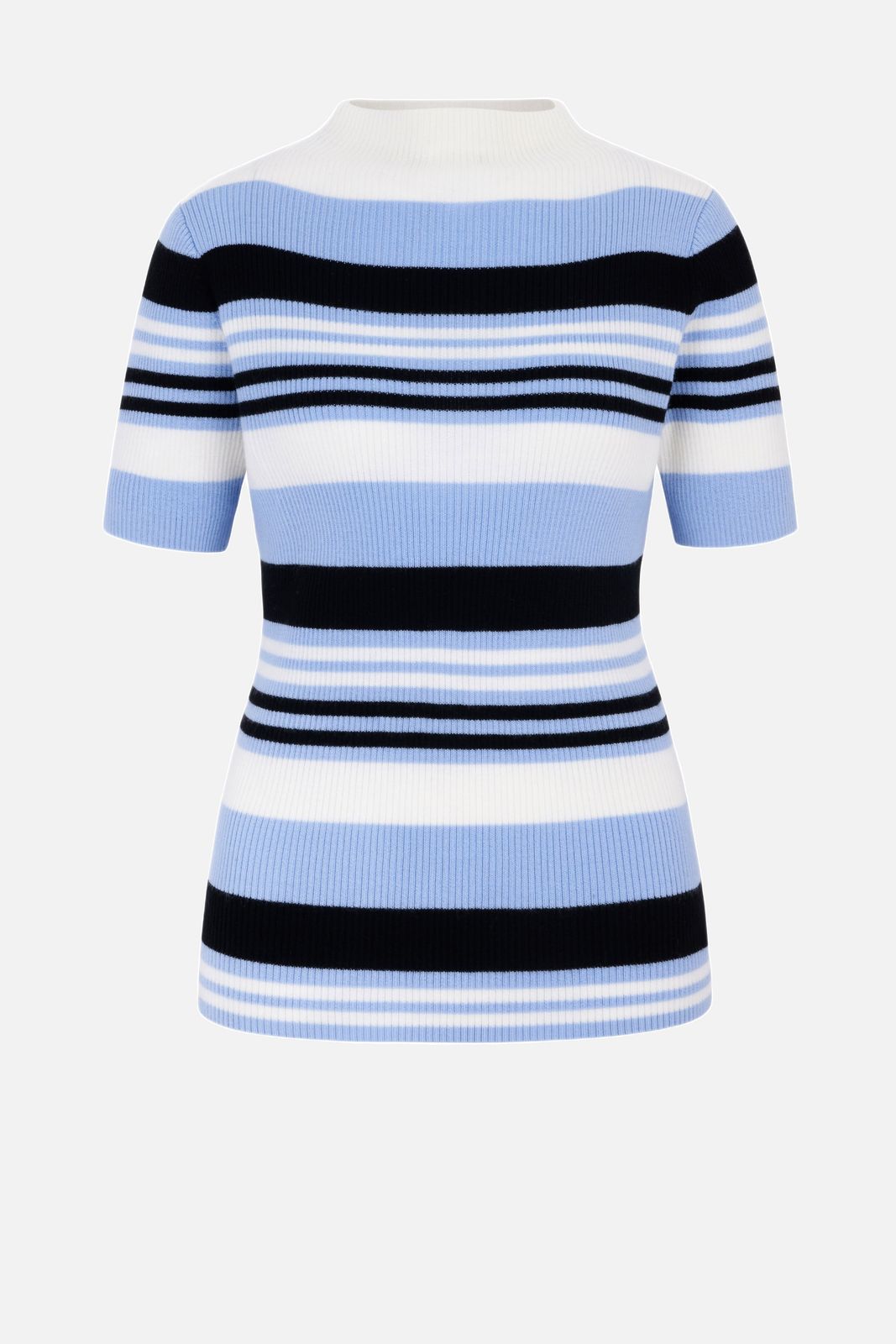 Toma Knit Top in Blue, Black & White Merino Wool