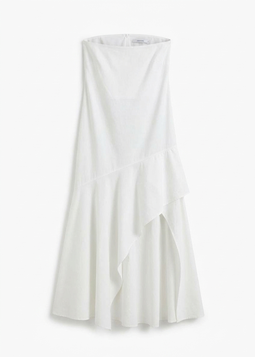 St. Agni Oxford Strapless Asymm Dress - White