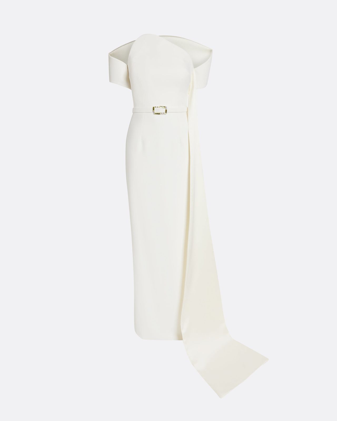 Giorgia Long Dress In Ivory With Embellished Belt