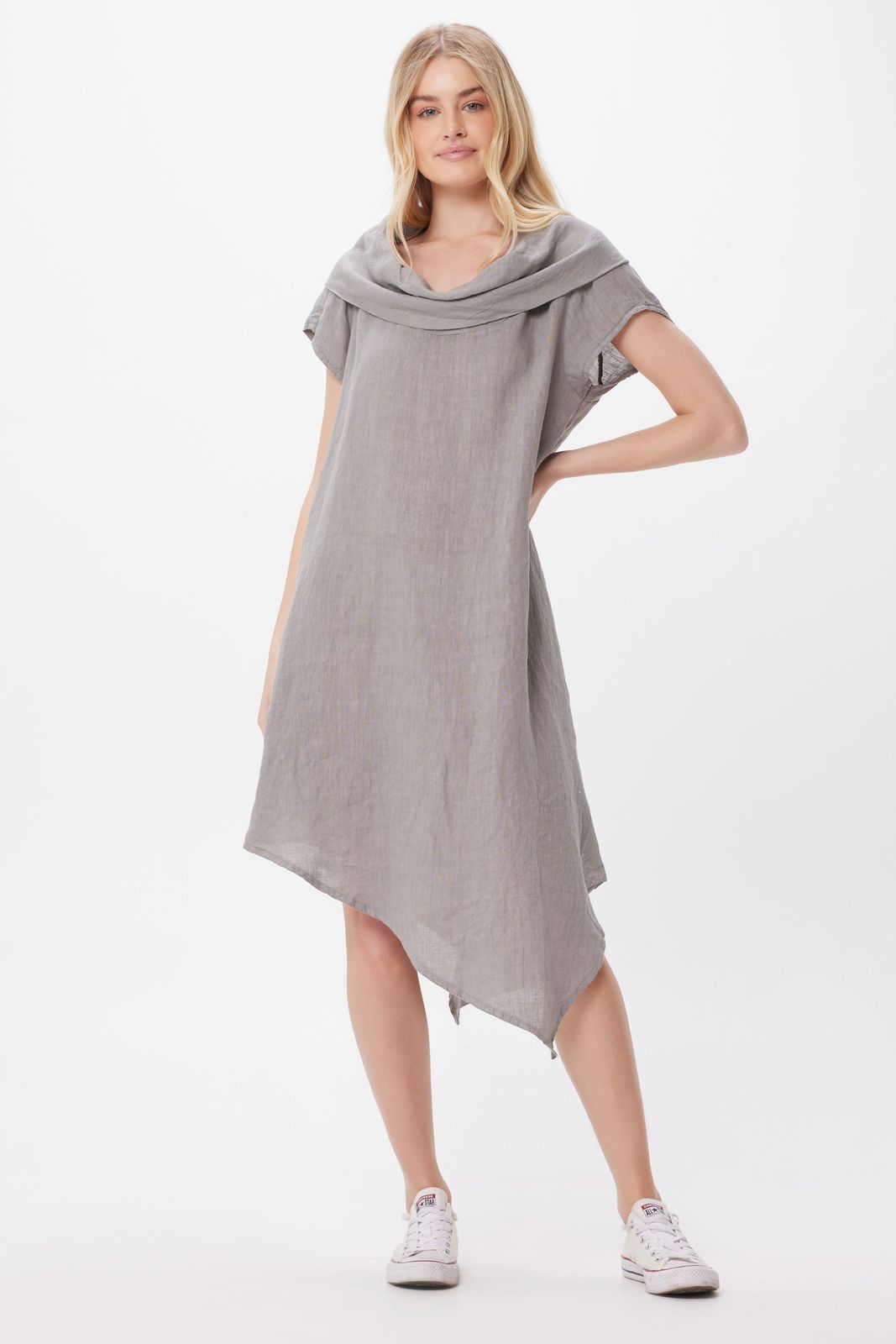 Steele Linen Cowl Neck Asymetric Dress
