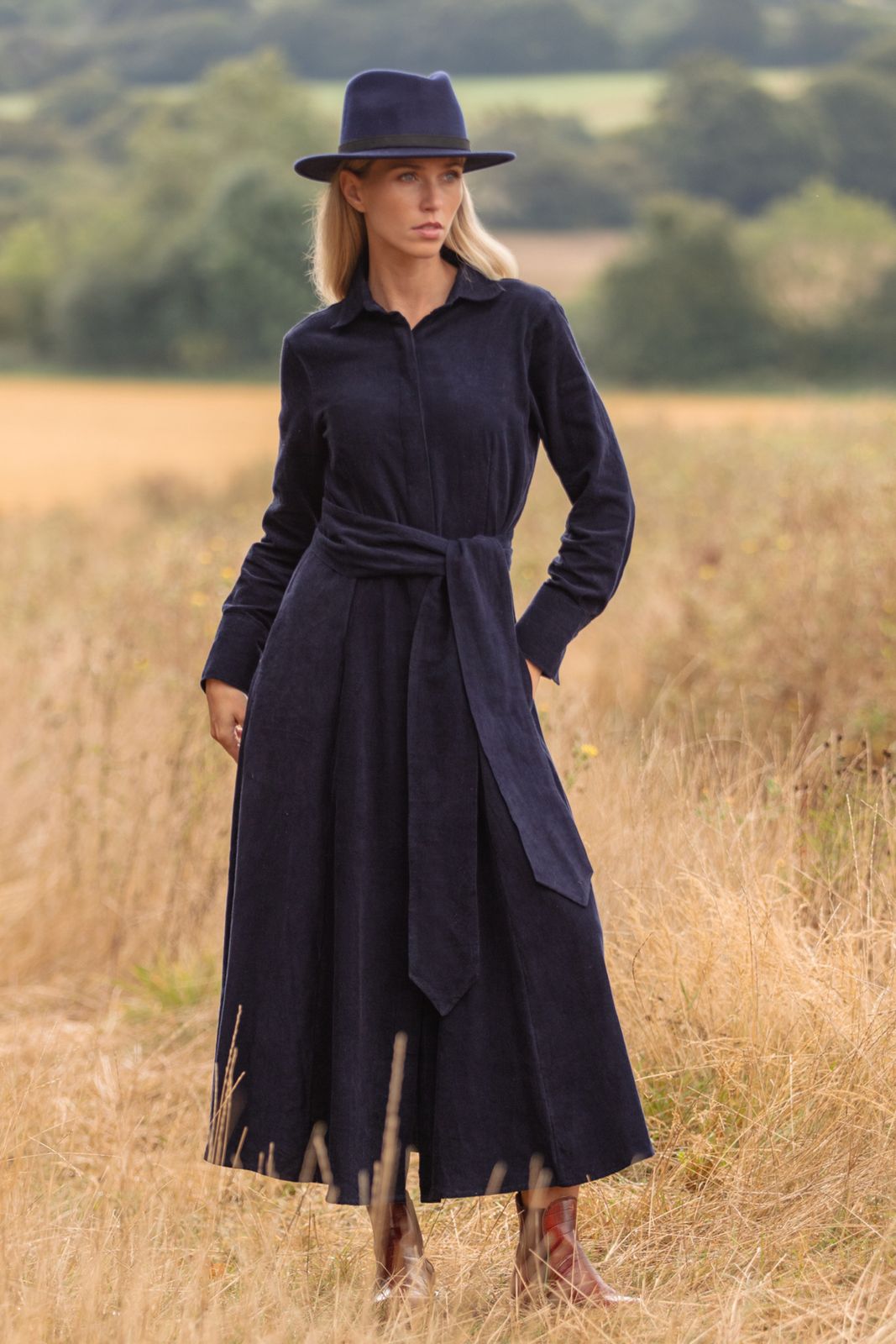 Marigold Corduroy Dress In French Navy