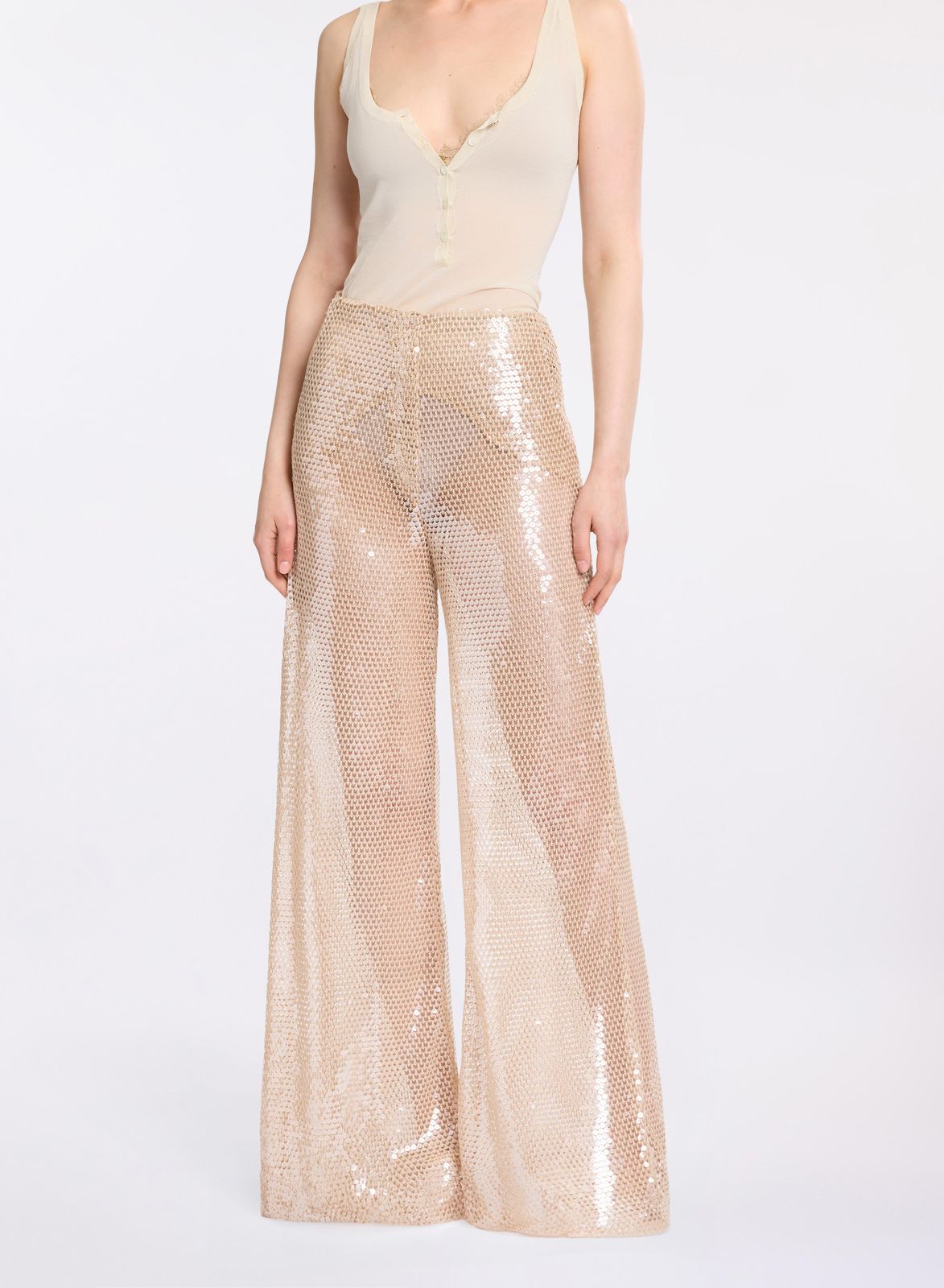 Sequined Mesh Pants