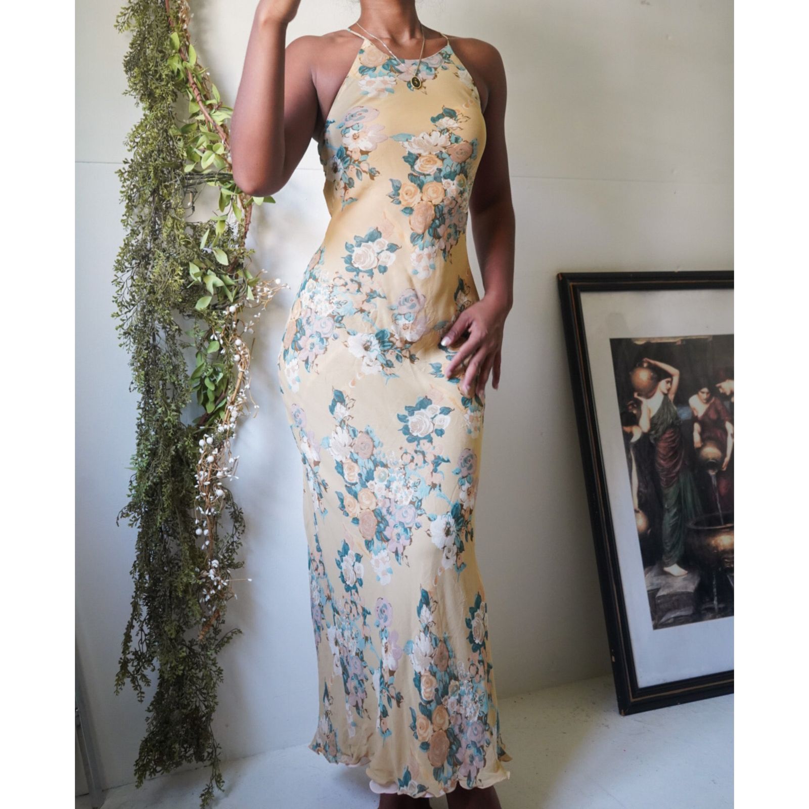Romantic Yellow Floral Maxi Slip Dress