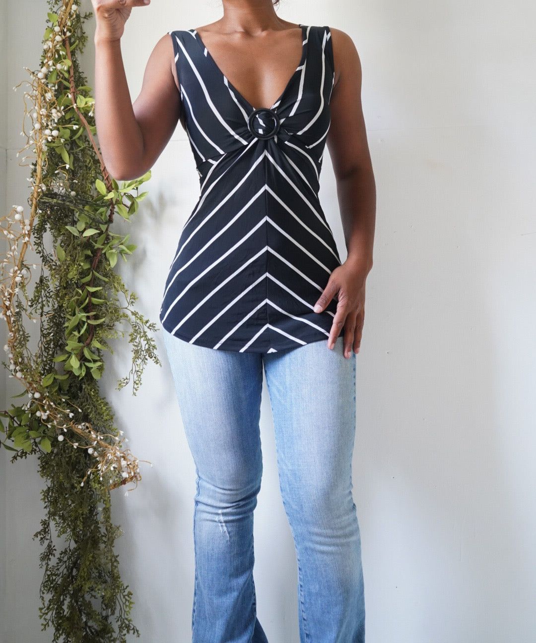 Vintage Y2K Striped Buckle Detail Tank
