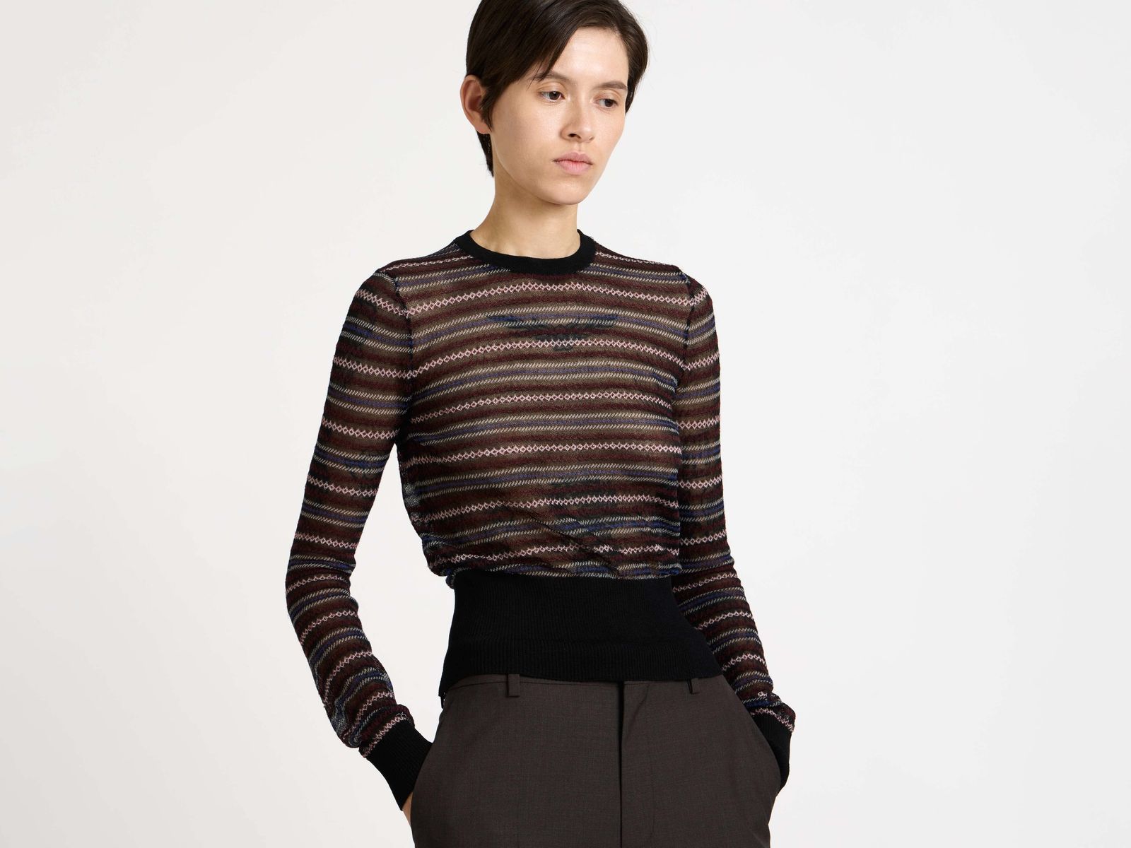 WOMENS LONG SLEEVE FAIRISLE TOP IN BLACK