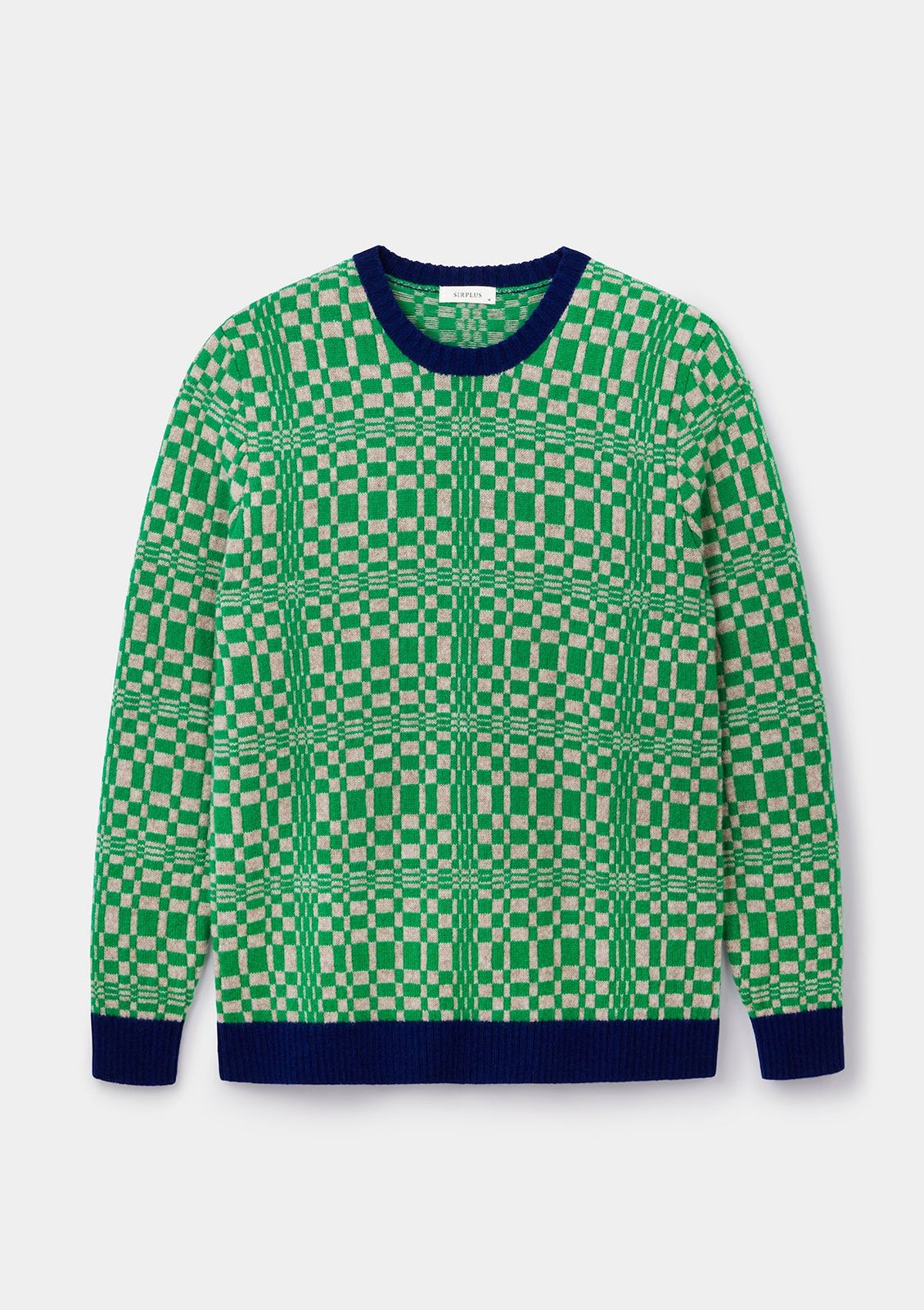 Canal Green Plaid Fair-Isle Crew Neck Jumper