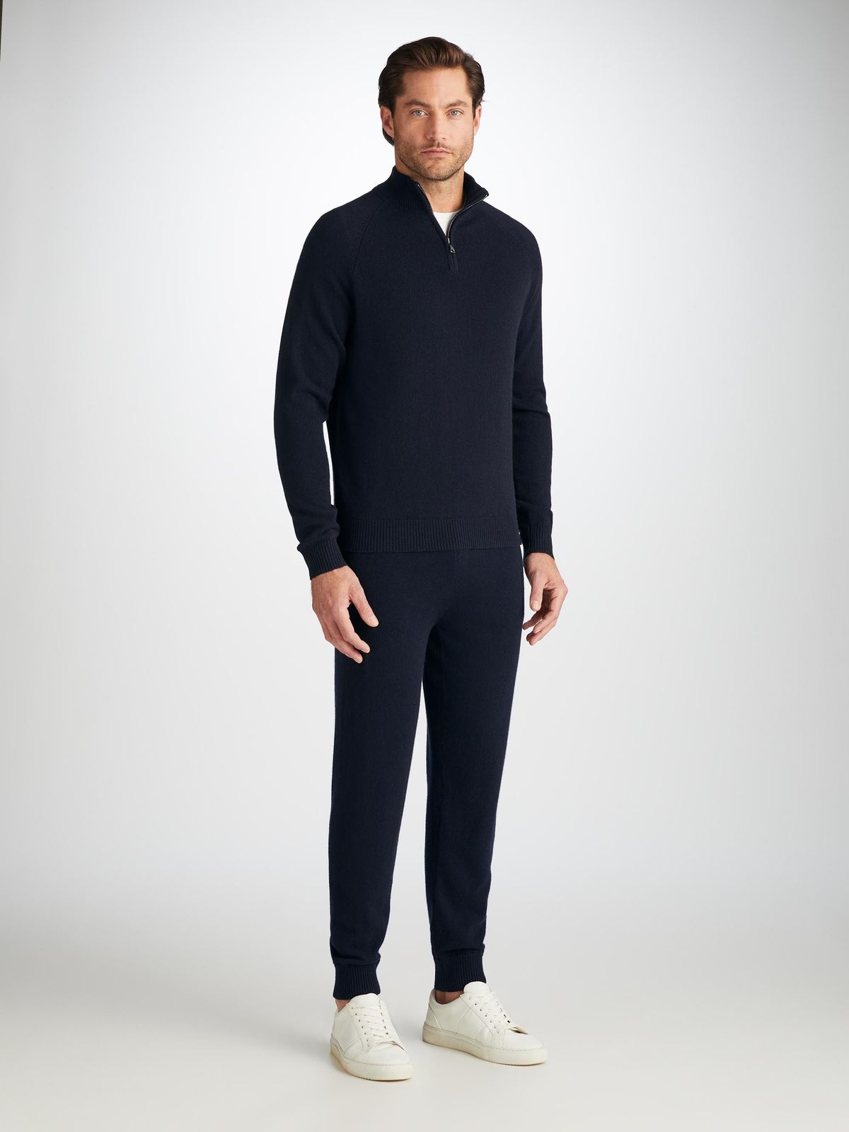 Finley Cashmere Half-Zip Sweater & Trousers Set Navy