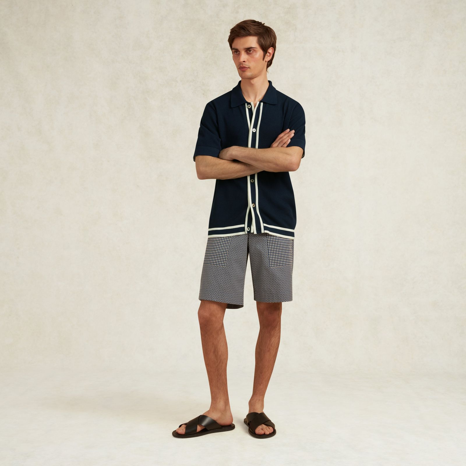 Jorge Viscose Button Through Polo Shirt - Navy