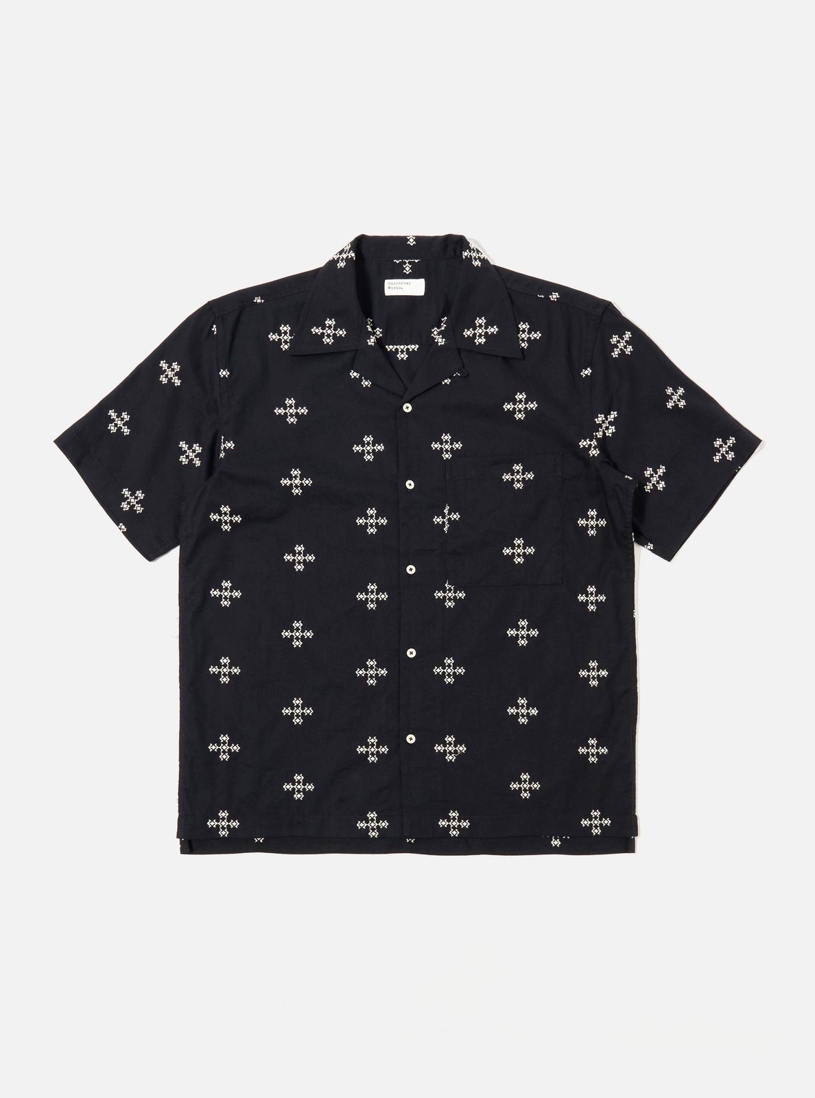 Black Embroidered Diamond Camp Shirt