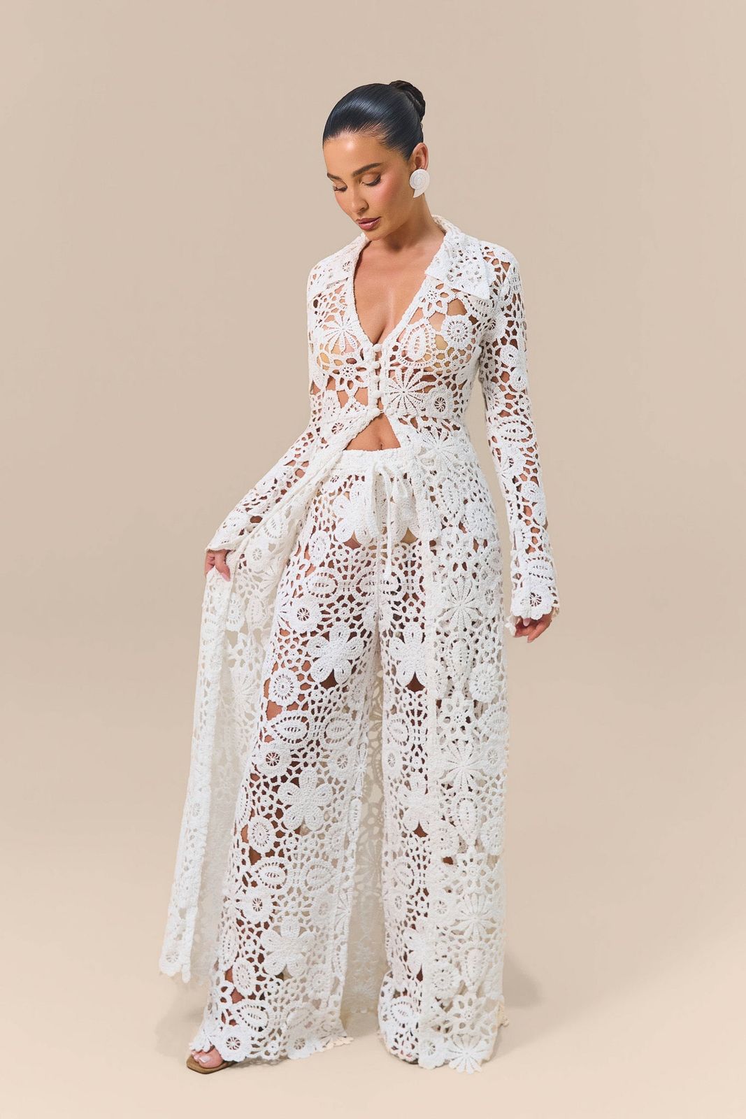 KAIYA CROCHET KNIT TROUSERS | WHITE