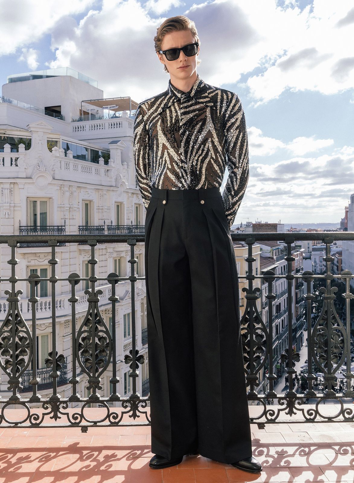 Black Wool Pin Belt Wide Leg Trousers