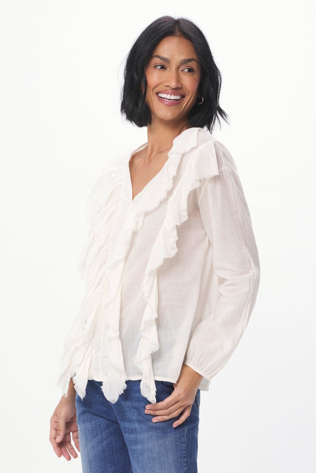 Regello Sheer Cotton Blouse With Front Frill