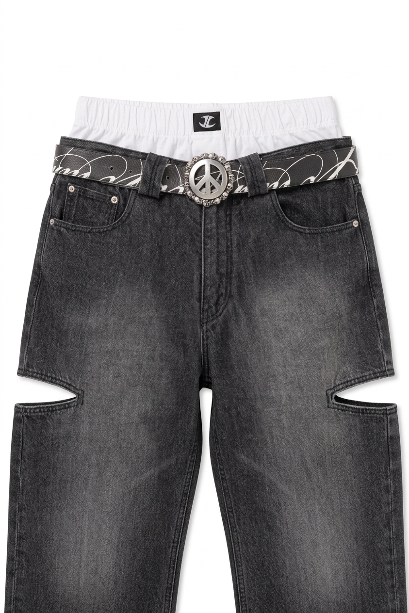 Belt W/ Peace Buckle - Caligraphy